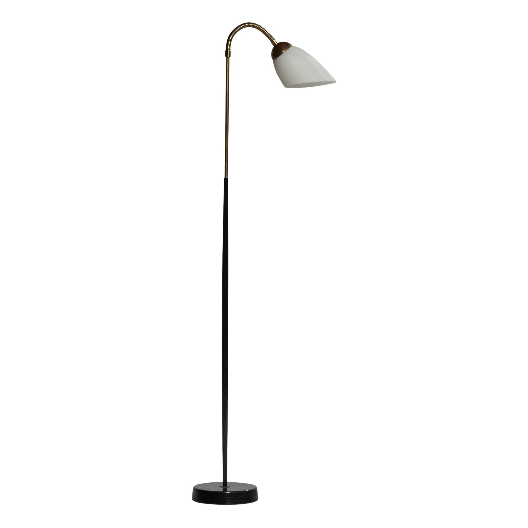 Lampadaire de designer danois, laiton, métal, verre, Danemark, années 1940
