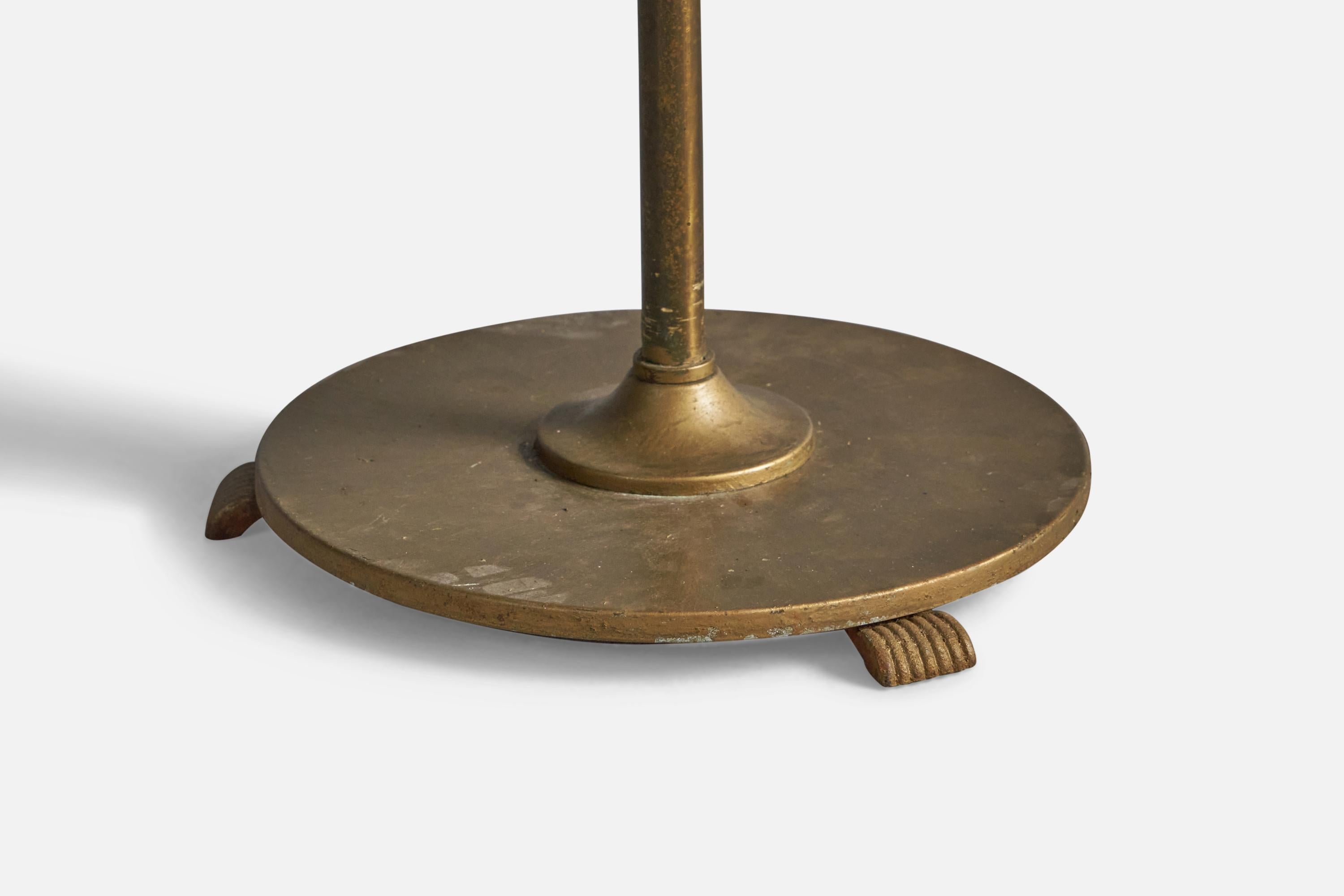 Mid-20th Century Danish Designer, Floor Lamp, Brass, Rattan, Bakelite, Denmark, 1930s For Sale