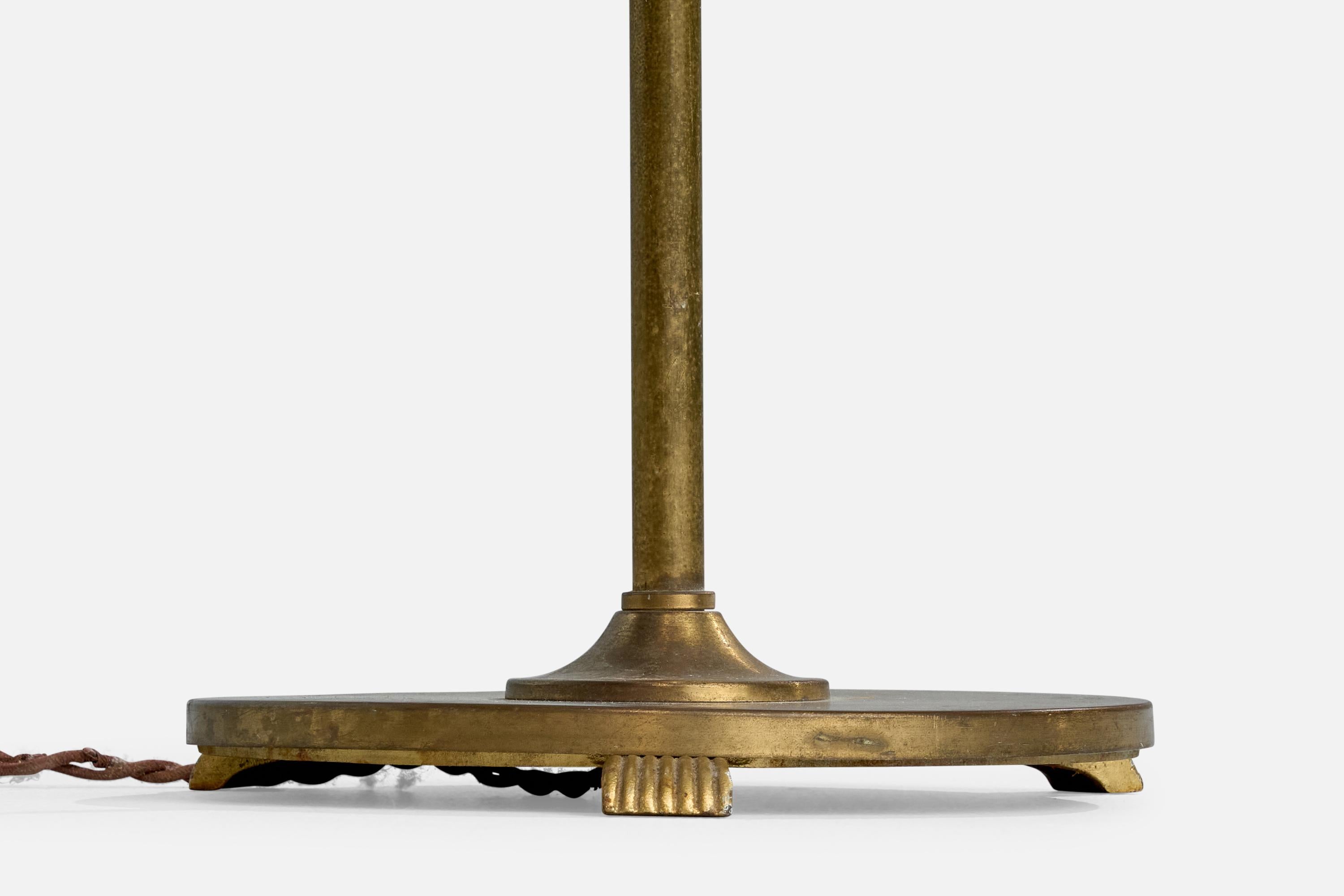 Designer danois, lampadaire, laiton, rotin, Danemark, années 1940 en vente 2