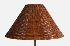 Danish Designer, Floor Lamp, Brass, Rattan, Denmark, 1950s