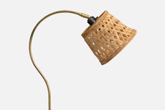 Danish Designer, Floor Lamp, Brass, Rattan, Denmark, 1970s