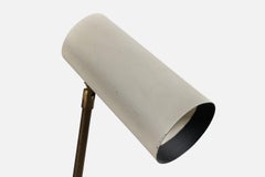 Danish Designer, Floor Lamp, Brass, Wood, Metal, Denmark, 1950s
