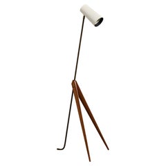 Danish Designer, Floor Lamp, Brass, Wood, Metal, Denmark, 1950s