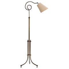 Danish Designer, Floor Lamp, Bronze, Fabric, Denmark, 1920s
