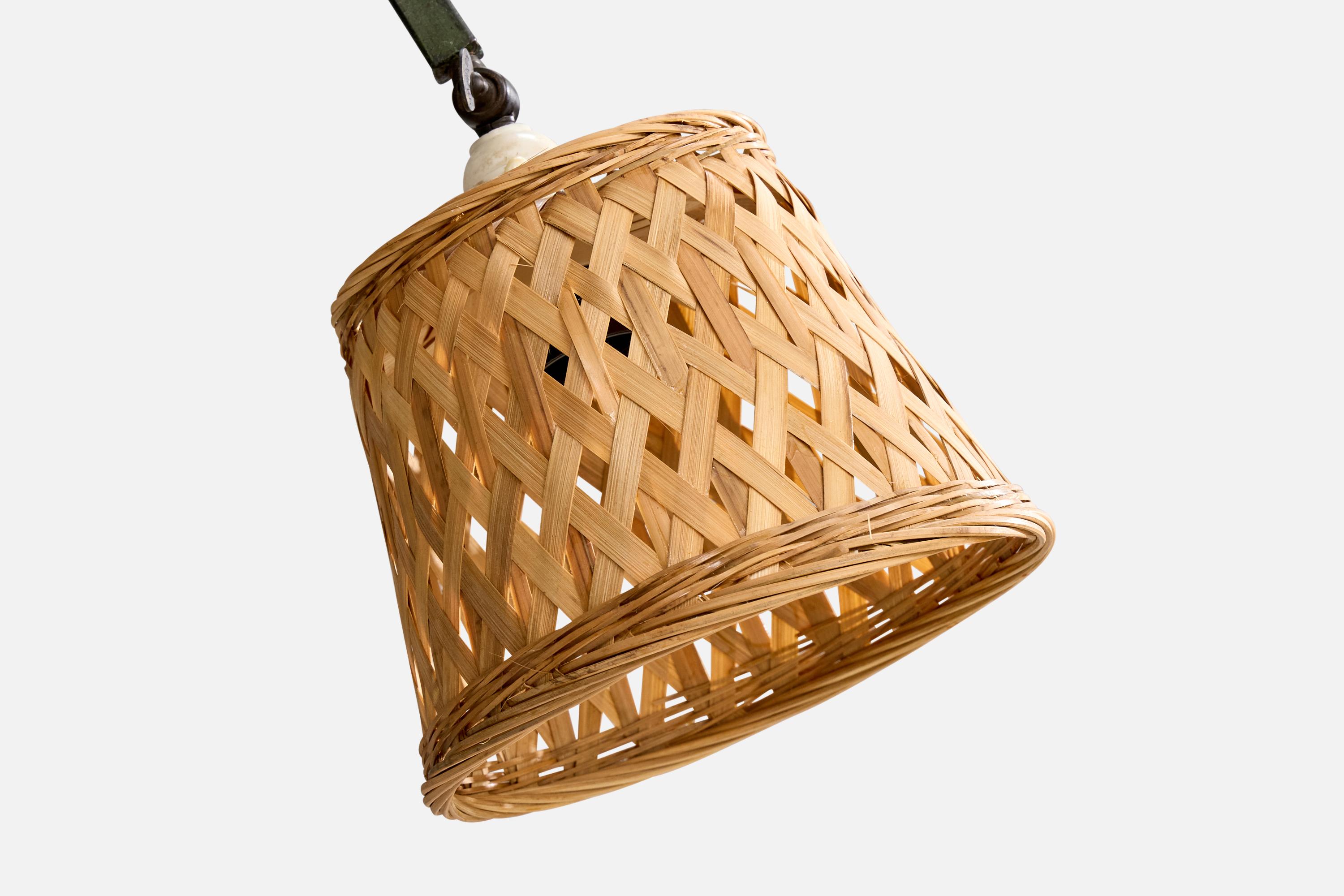 Mid-20th Century Danish Designer, Floor Lamp, Iron, Rattan, Denmark, 1940s For Sale