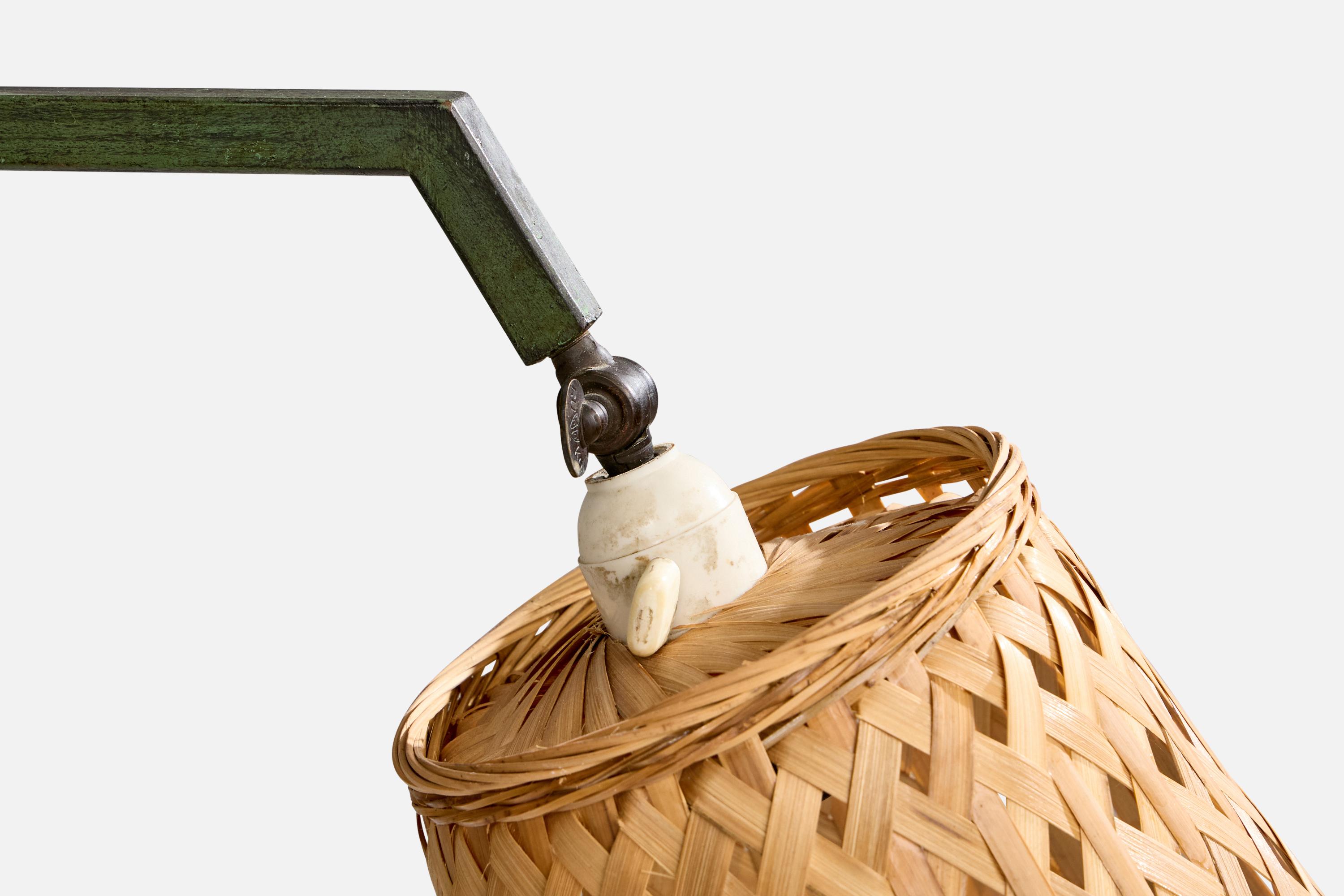 Danish Designer, Floor Lamp, Iron, Rattan, Denmark, 1940s For Sale 1