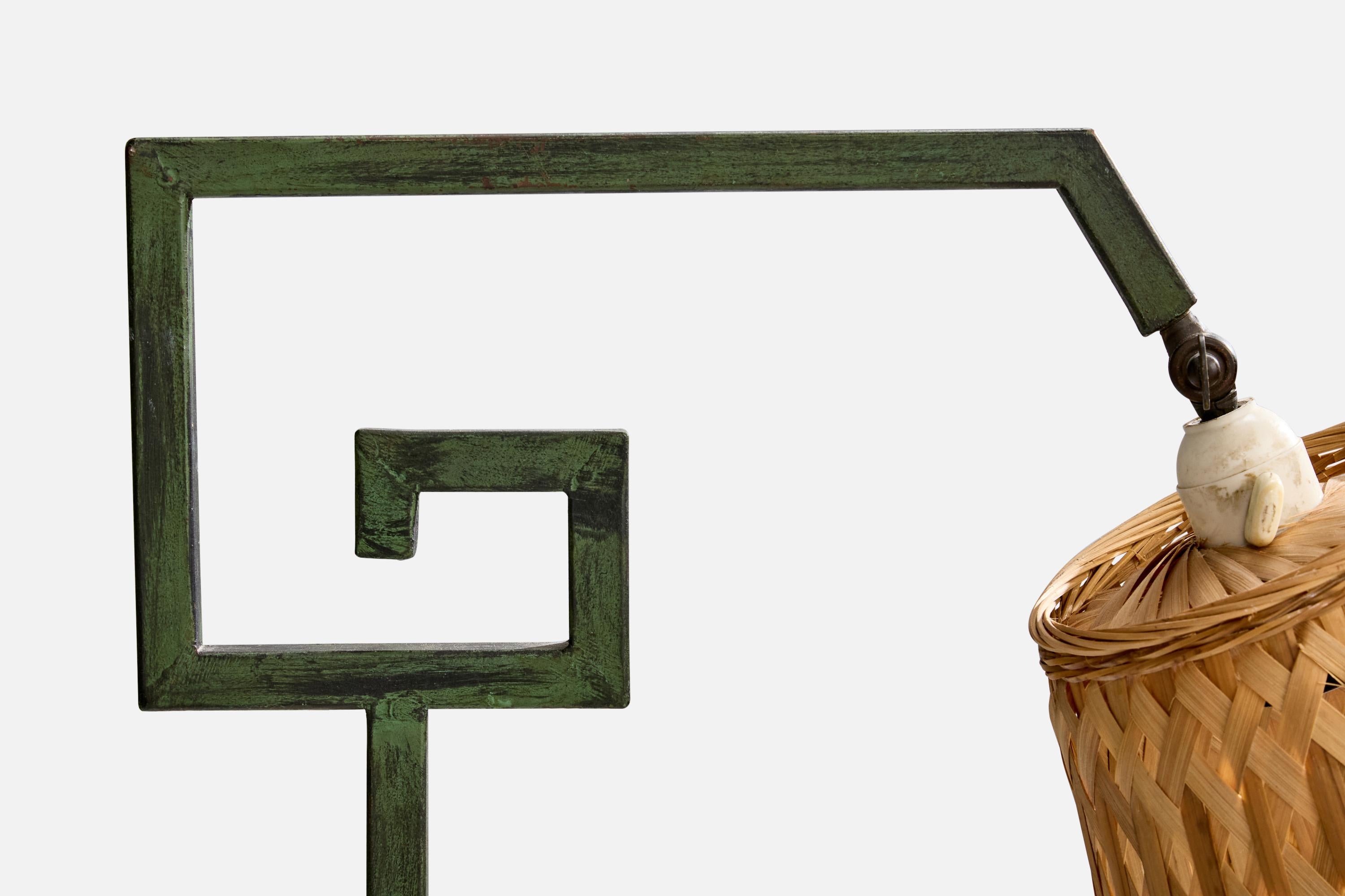 Danish Designer, Floor Lamp, Iron, Rattan, Denmark, 1940s For Sale 2