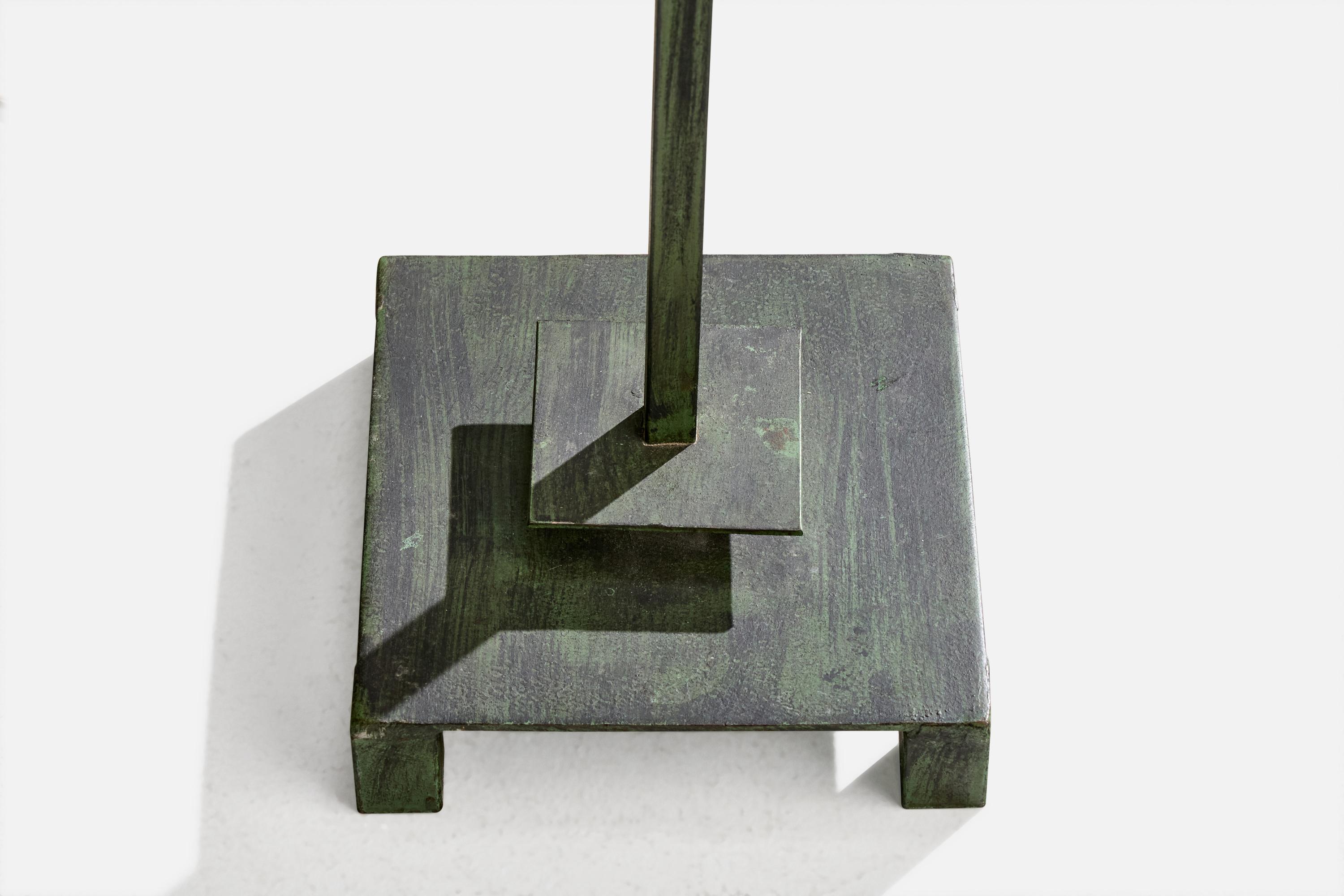 Danish Designer, Floor Lamp, Iron, Rattan, Denmark, 1940s For Sale 4