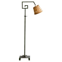 Vintage Danish Designer, Floor Lamp, Iron, Rattan, Denmark, 1940s