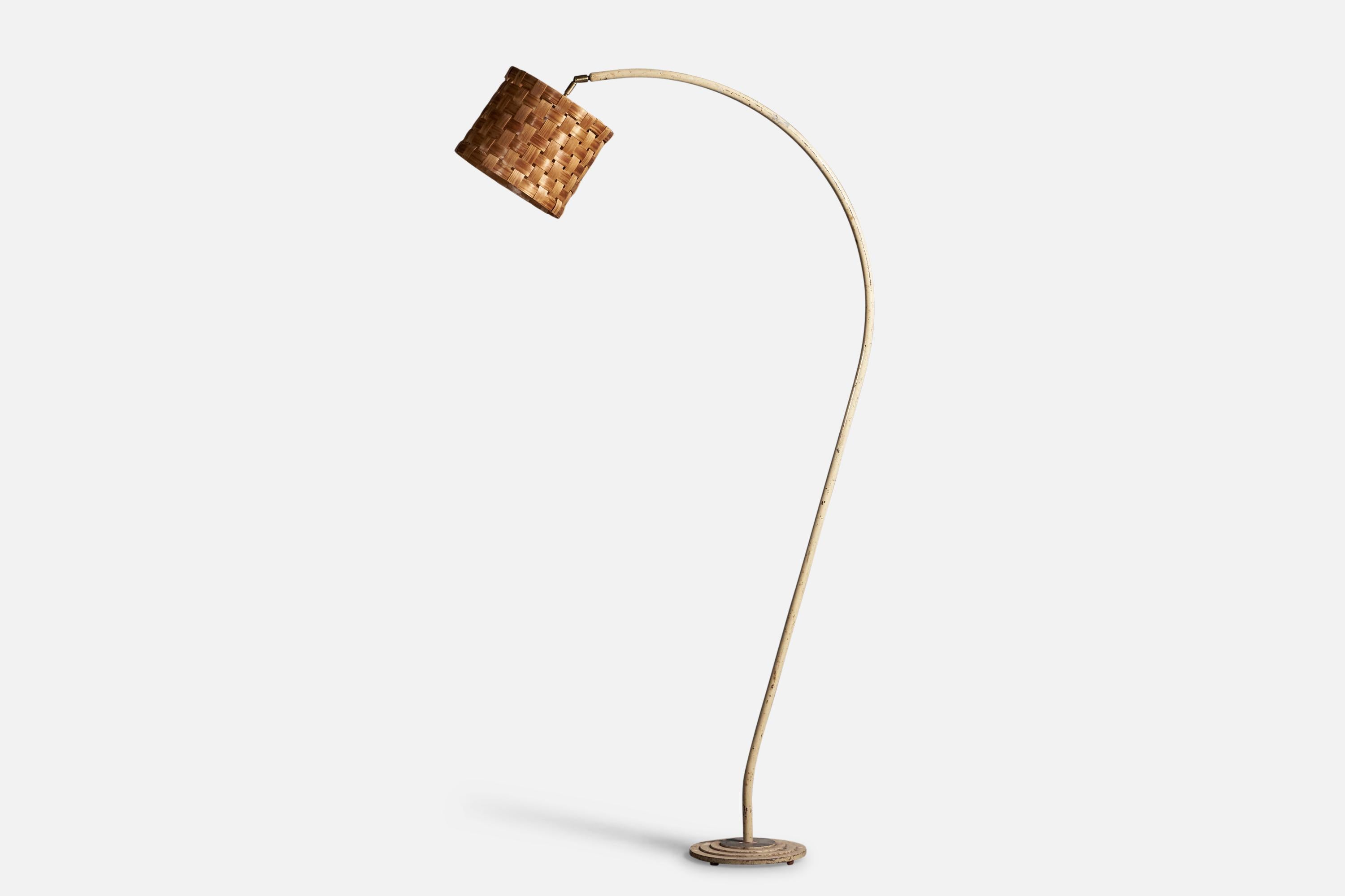 Scandinavian Modern Danish Designer, Floor Lamp, Metal, Pine Veneer, Denmark 1930s For Sale