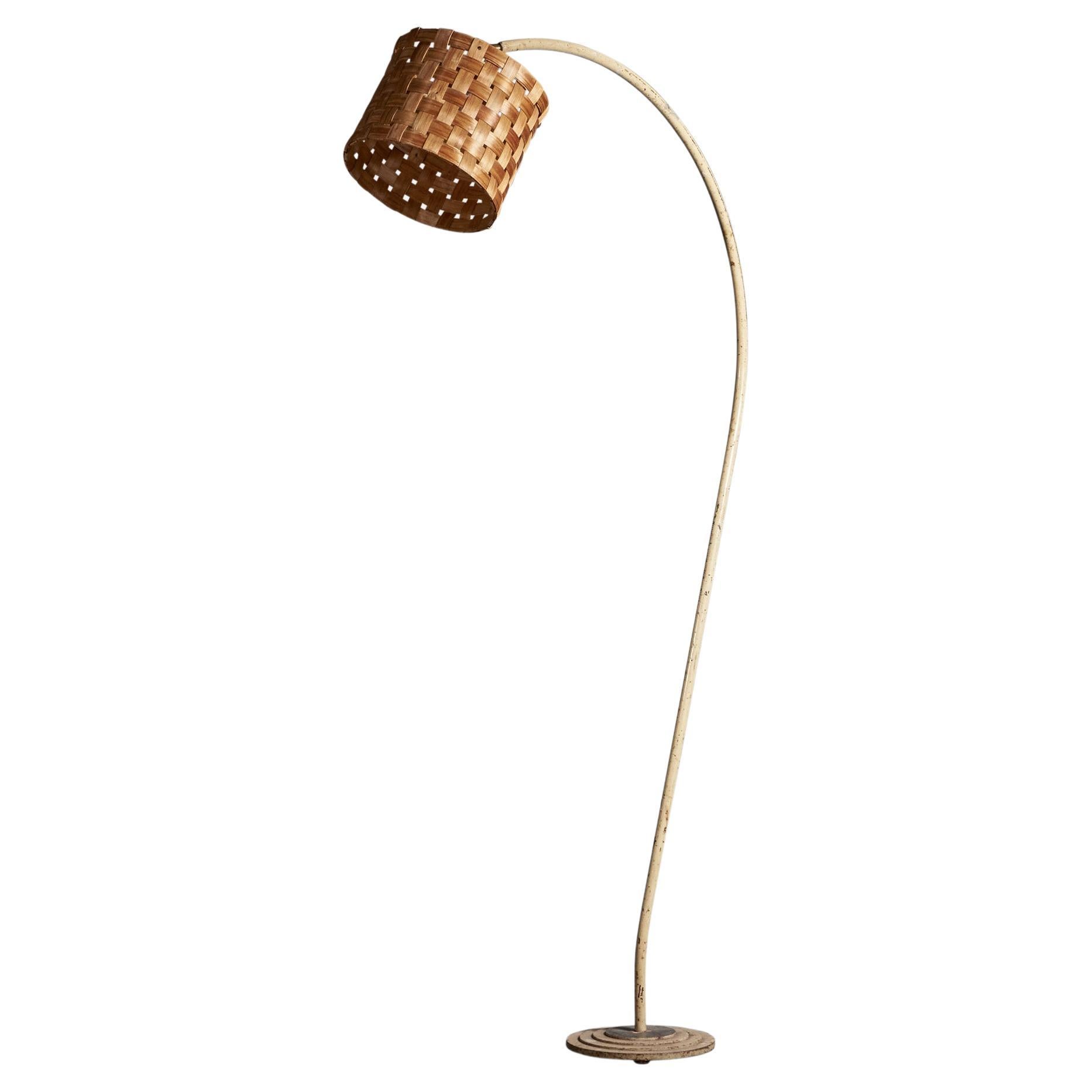 Danish Designer, Floor Lamp, Metal, Pine Veneer, Denmark 1930s For Sale