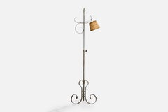 Danish Designer, Floor Lamp, Metal, Rattan, Denmark, 1930s