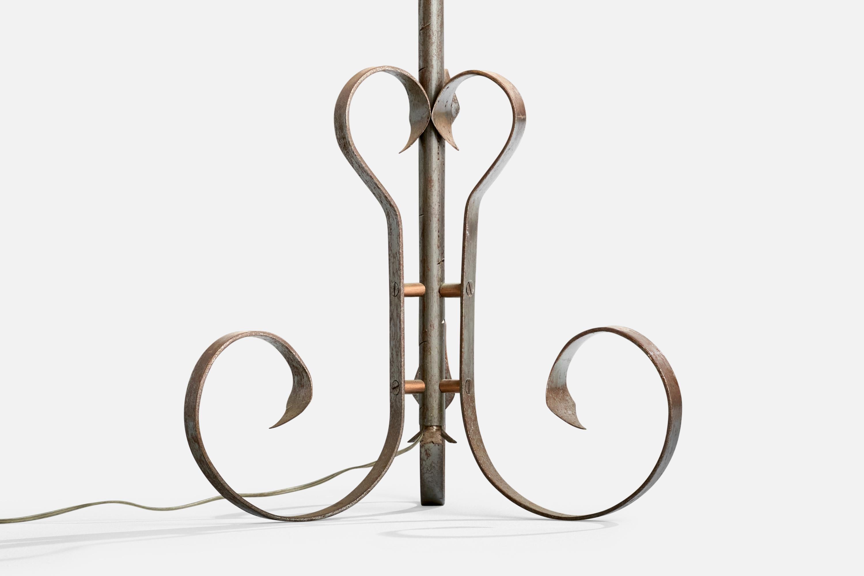 Designer danois, lampadaire, métal, rotin, Danemark, années 1930 en vente 2
