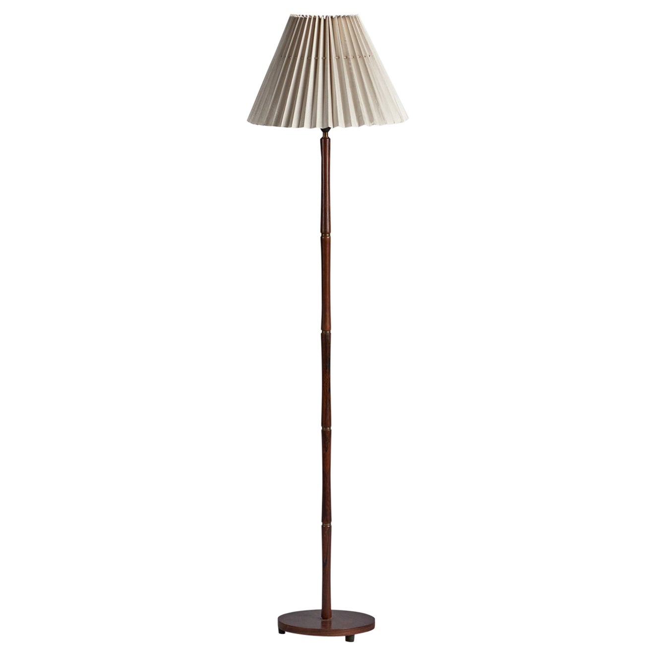 Lampada da terra di design danese, palissandro, tessuto, Danimarca, anni '50