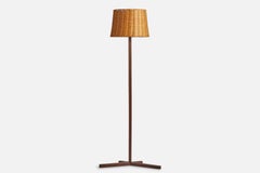 Danish Designer, Floor Lamp, Rosewood, Rattan, Sweden, 1950s