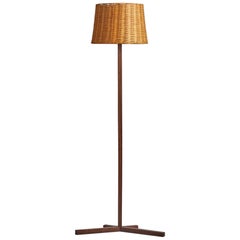 Danish Designer, Floor Lamp, Rosewood, Rattan, Sweden, 1950s