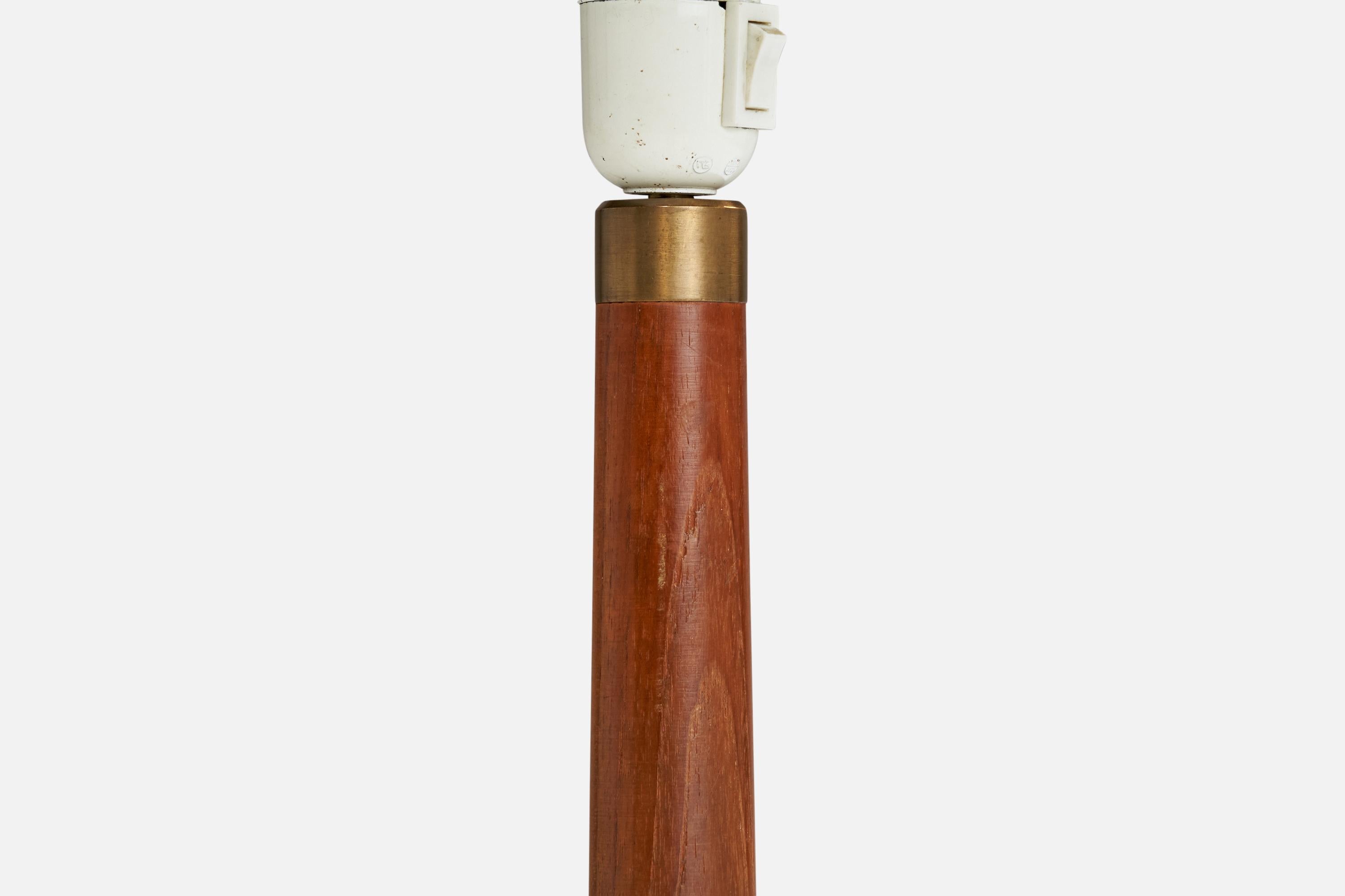 Danese Lampada da terra di design danese, teak, ottone, tessuto, Danimarca, anni '50 in vendita