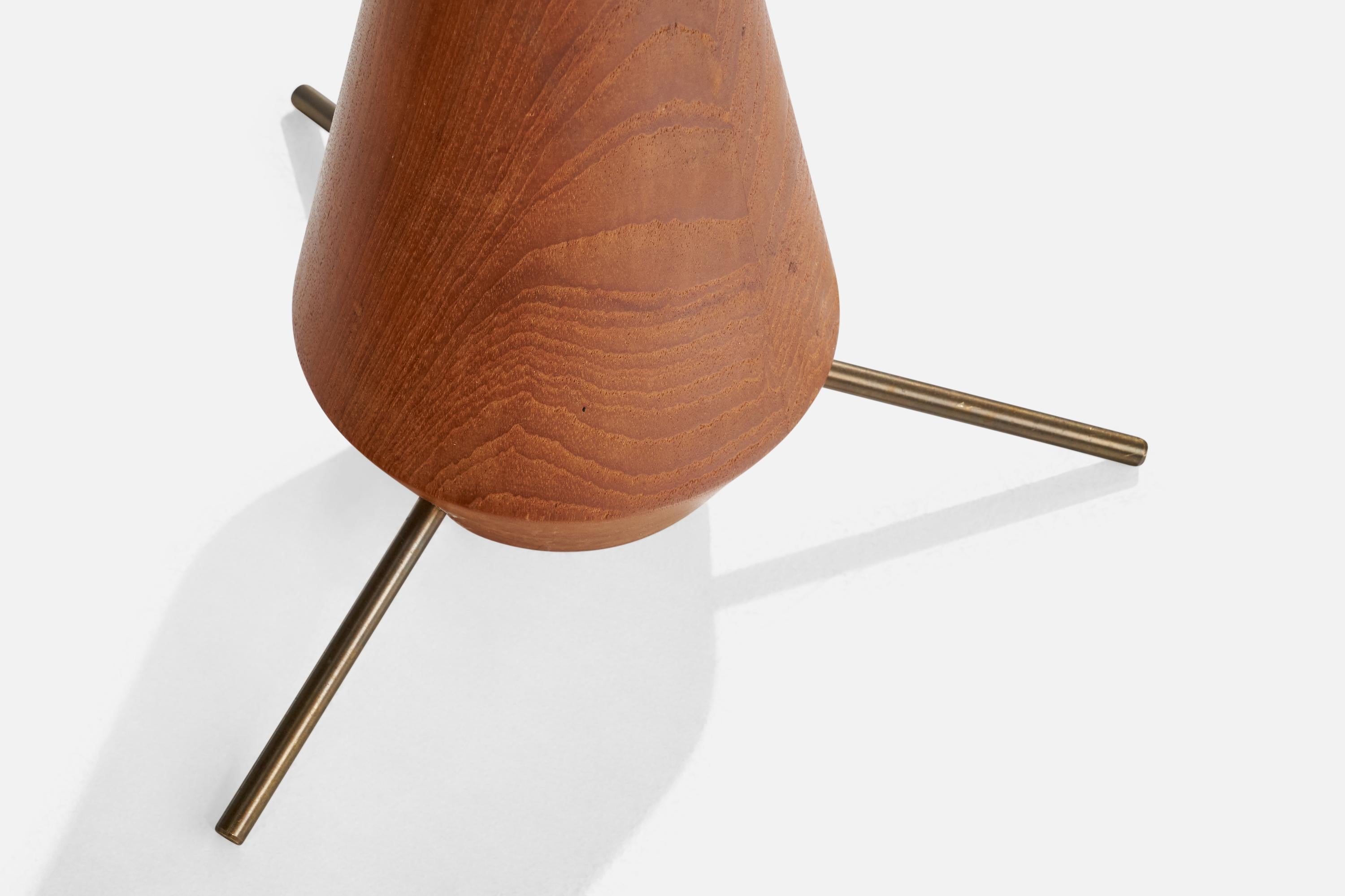 Lampada da terra di design danese, teak, ottone, tessuto, Danimarca, anni '50 in vendita 1