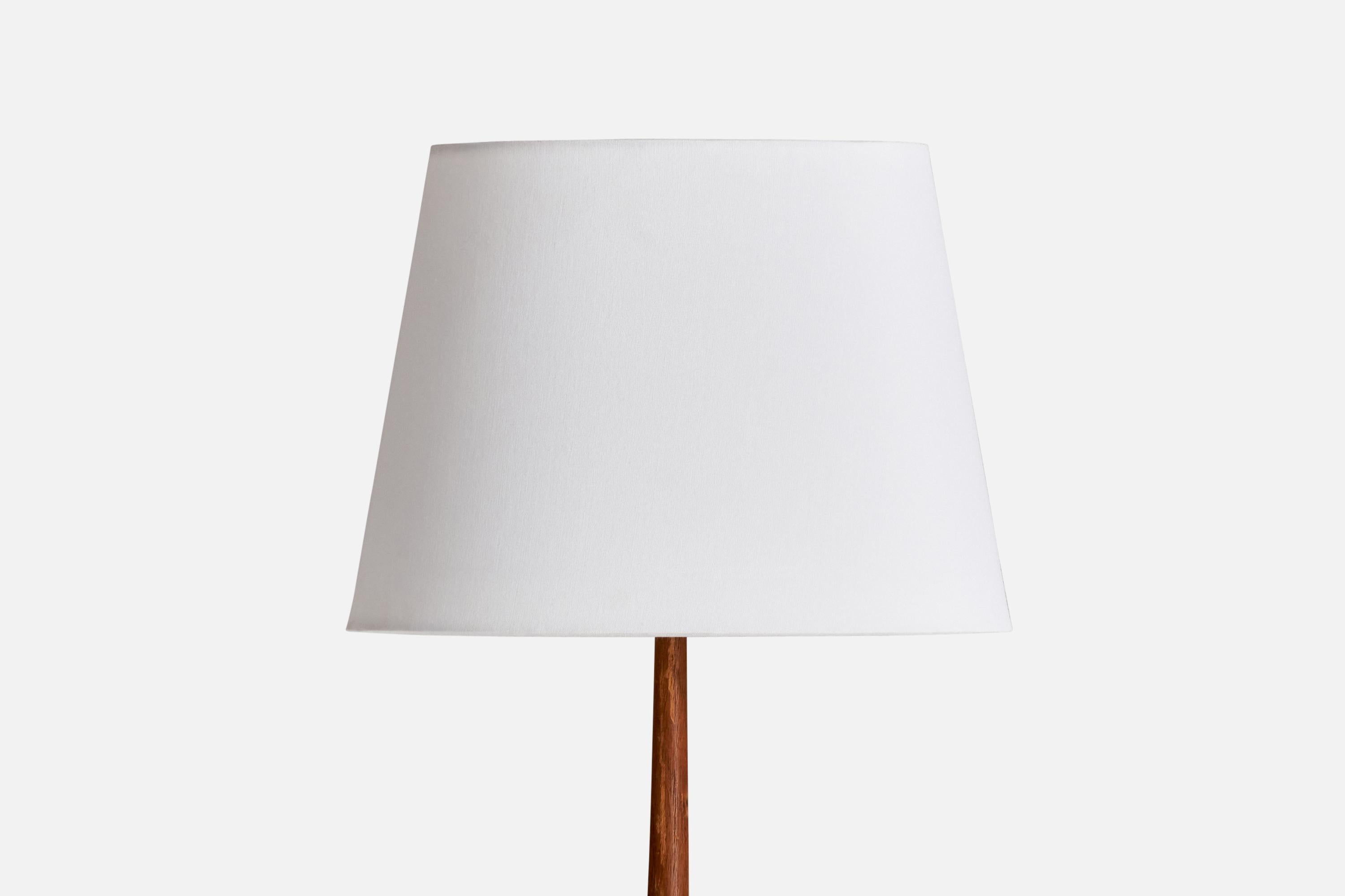 Scandinavo moderno Lampada da terra di design danese, teak, ferro, tessuto, Danimarca, anni '50 in vendita