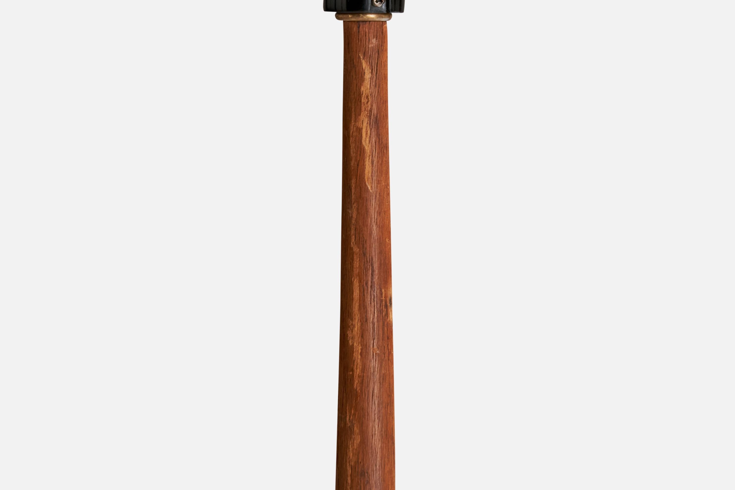 Danese Lampada da terra di design danese, teak, ferro, tessuto, Danimarca, anni '50 in vendita