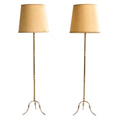 Antique Danish Designer, Floor Lamps, Brass, Fabric, Denmark, 1920s