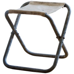 Danish Designer, Folding Stool, Galvanized Steel, Canvas, Denmark, 1940s