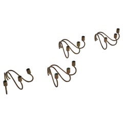 Danish Designer, Four Small Candelabras, Brass, Denmark, 1930s