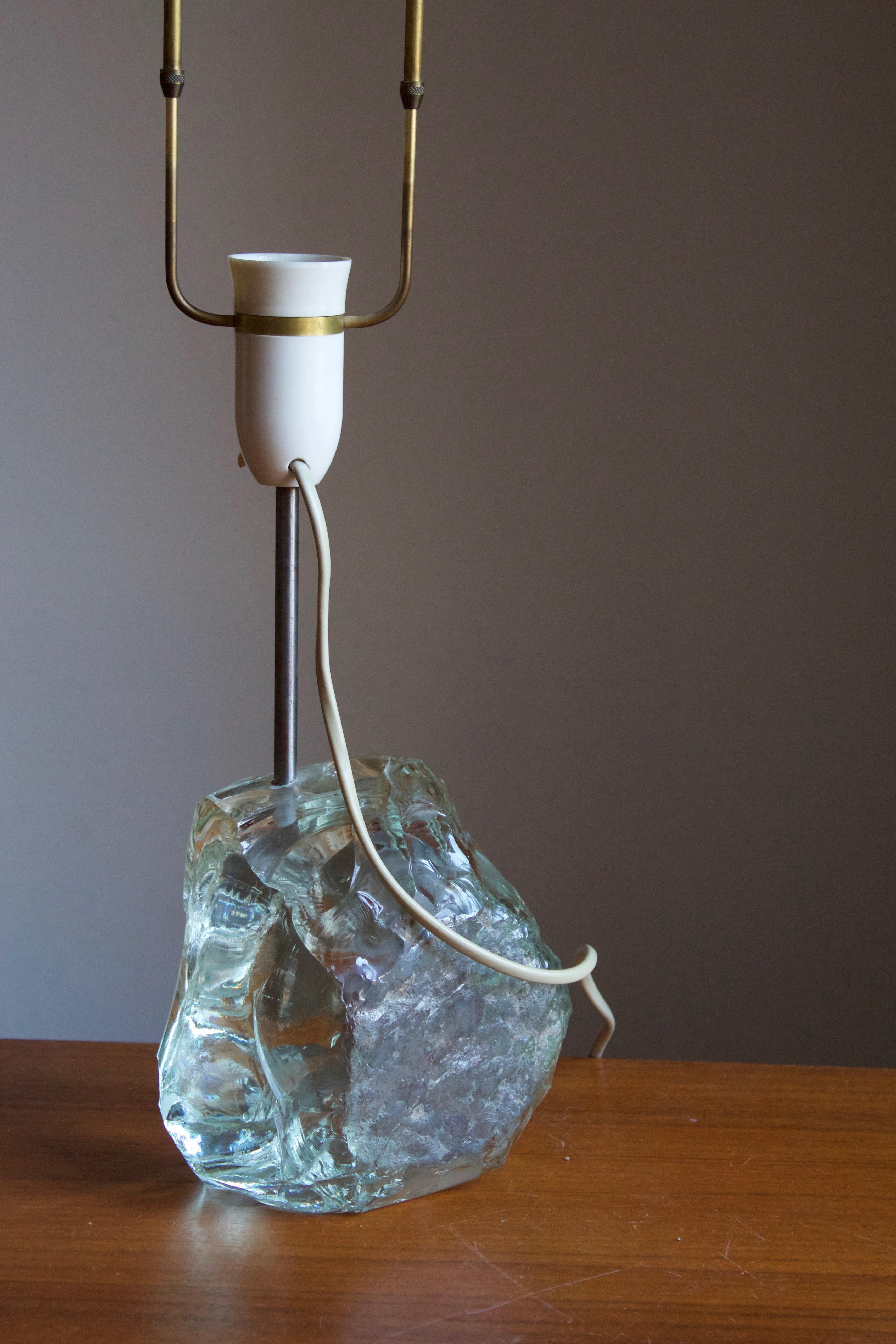 Danish Designer, Freeform Table Lamp, Metal, Green Glass, Denmark, 1960s 1