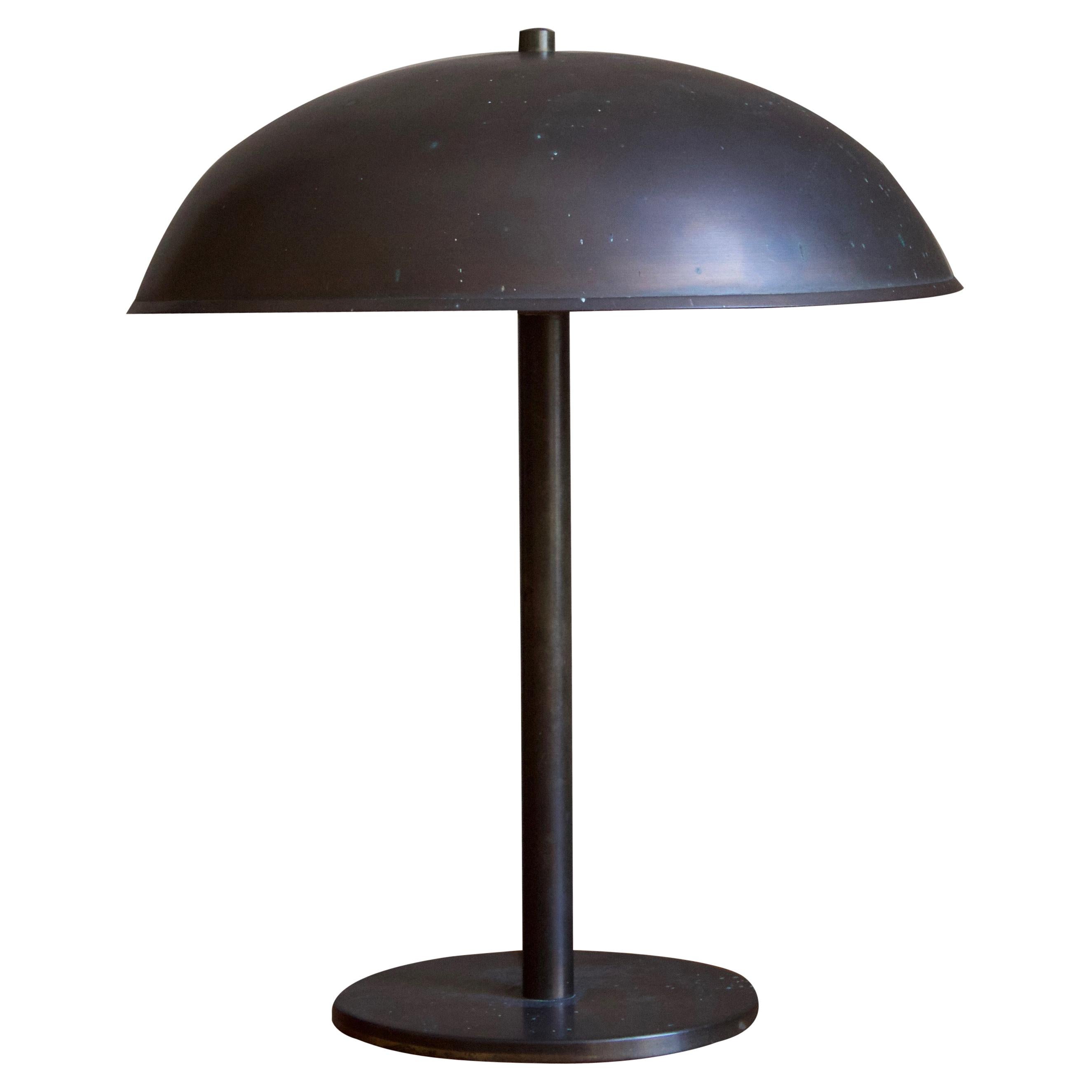 Danish Designer, Functionalist Desk Light / Table Lamp, Brass, Denmark, 1930s 