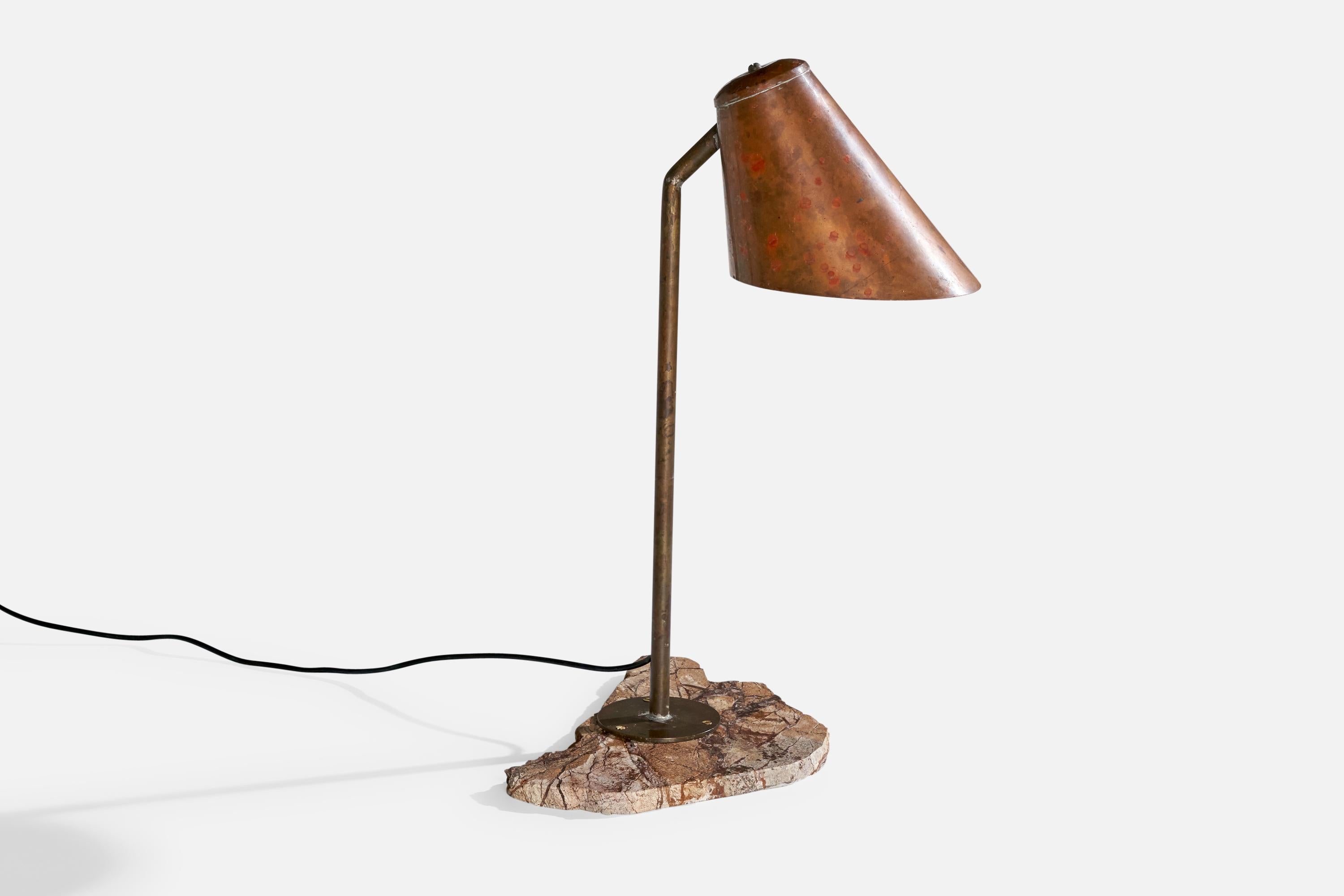 Scandinavian Modern Danish Designer, Garden Light, Copper, Marble, Denmark, 1940s For Sale
