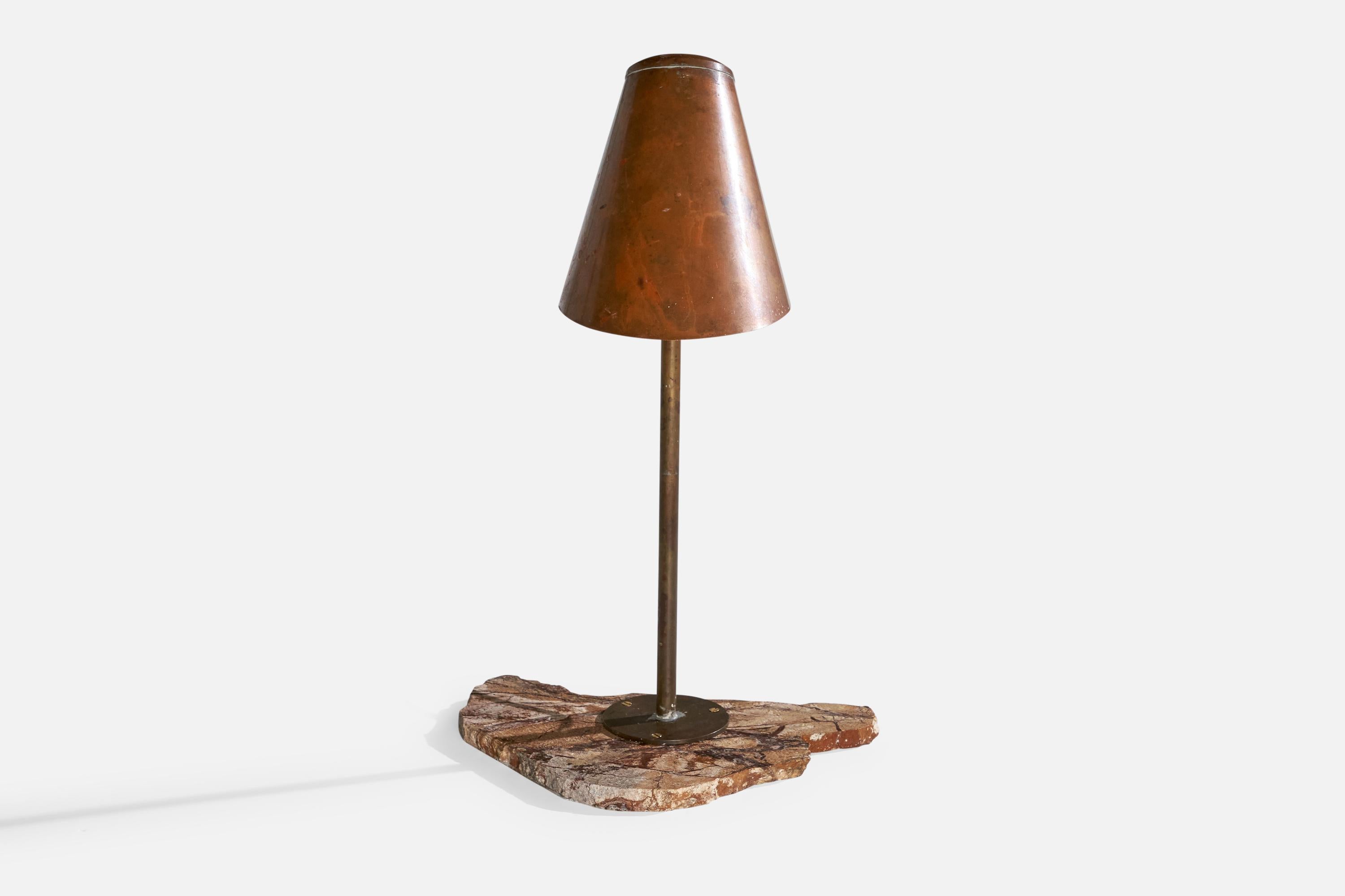Danish Designer, Garden Light, Copper, Marble, Denmark, 1940s In Good Condition For Sale In High Point, NC