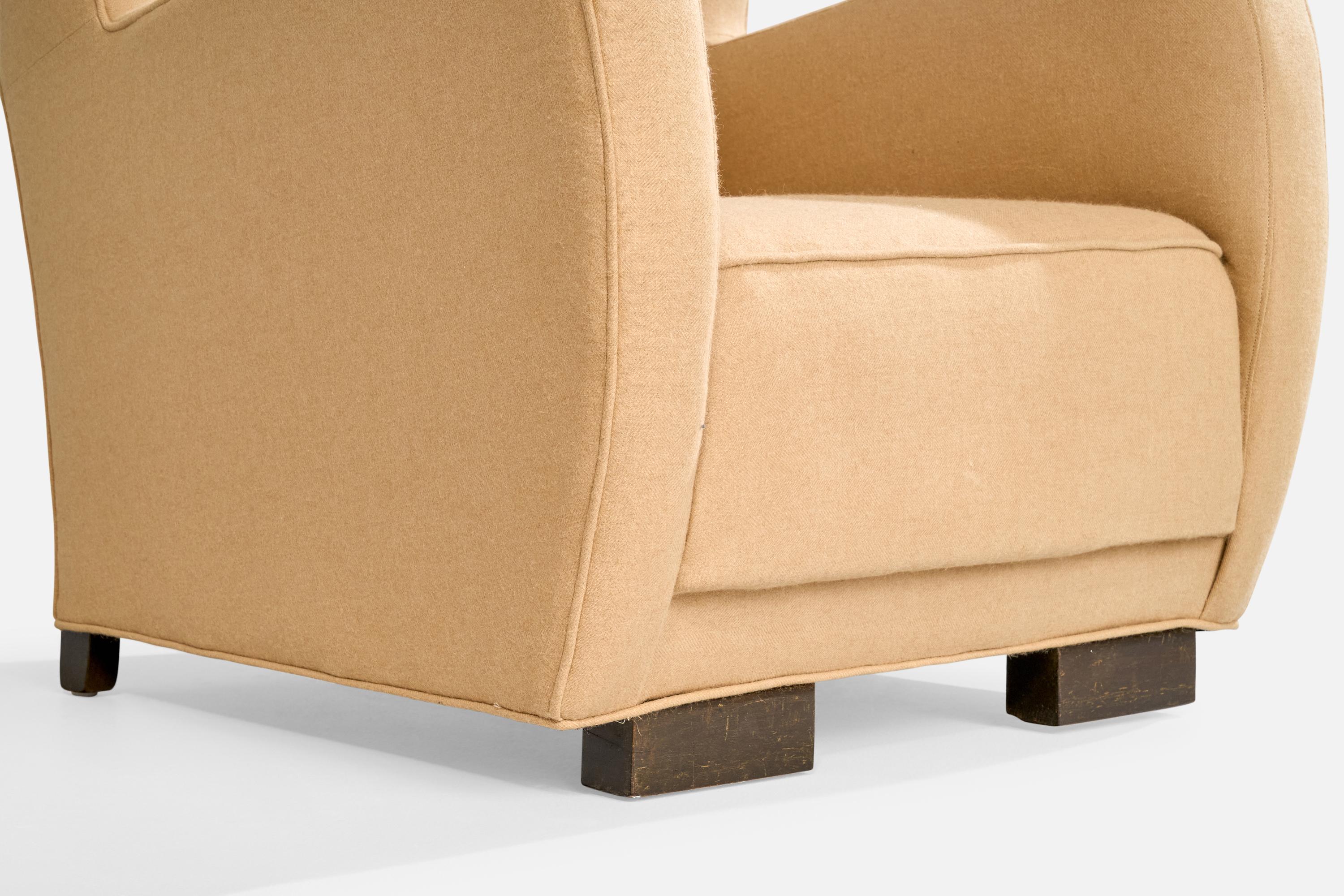 Danish Designer, Longe Chair, Wood, Fabric, Denmark, 1930s For Sale 6