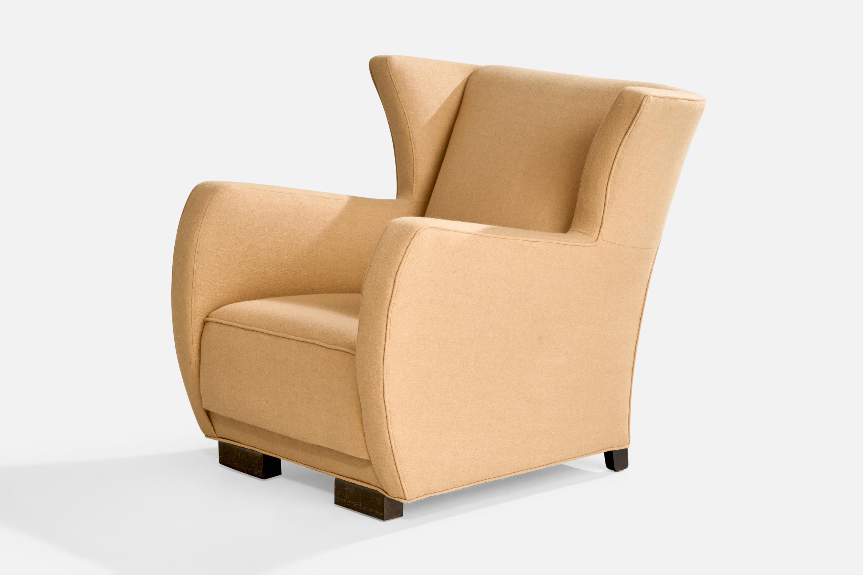 Mid-20th Century Danish Designer, Longe Chair, Wood, Fabric, Denmark, 1930s For Sale