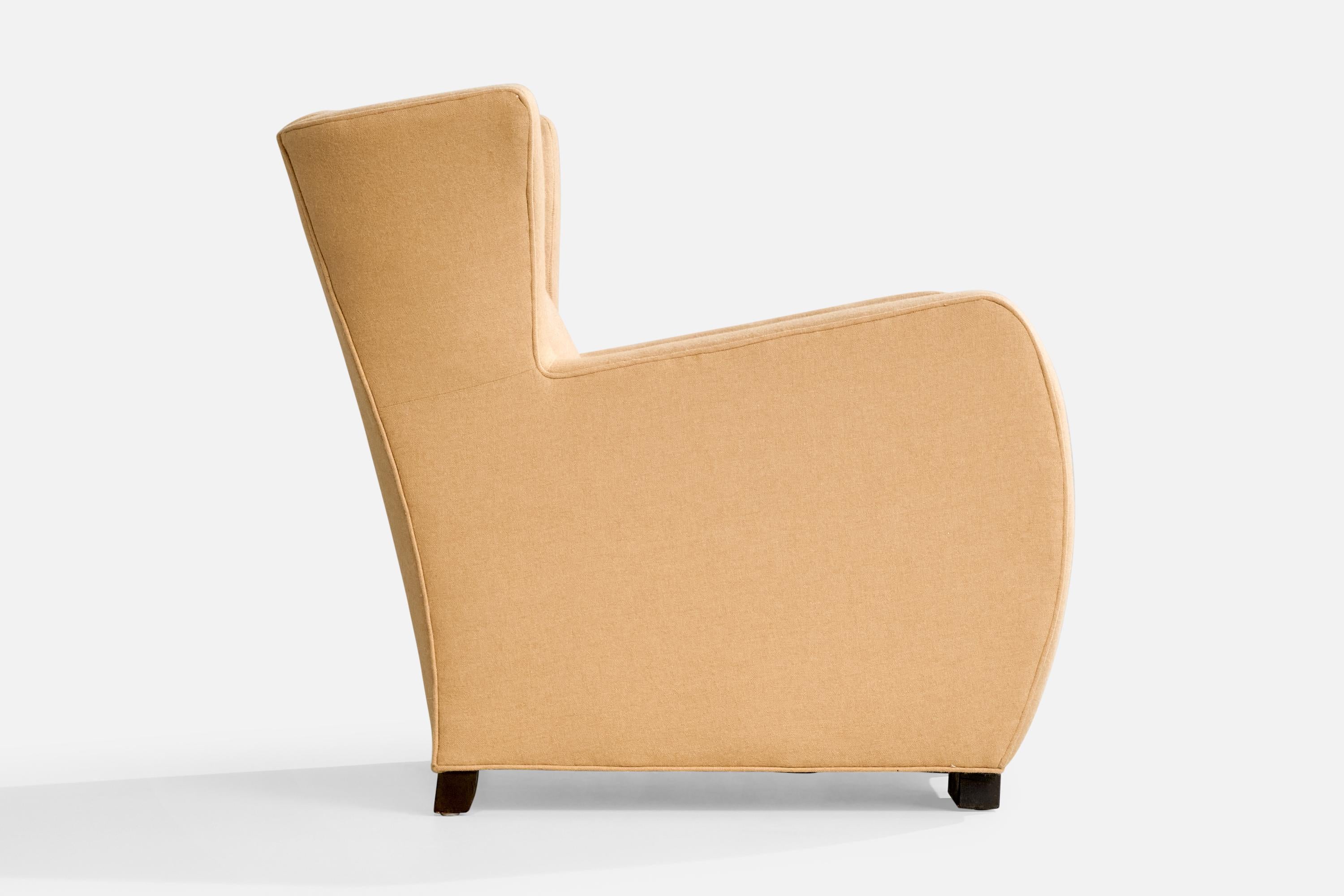 Danish Designer, Longe Chair, Wood, Fabric, Denmark, 1930s For Sale 2