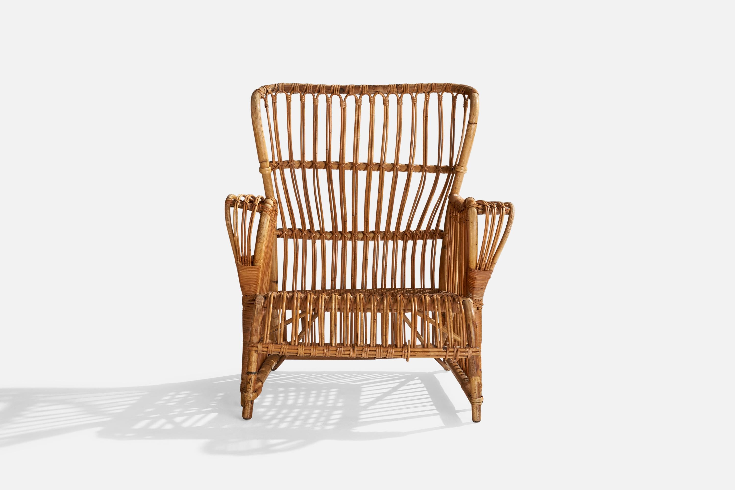 Danish Designer, Lounge Chair, Bamboo, Rattan, Denmark, 1940s 9