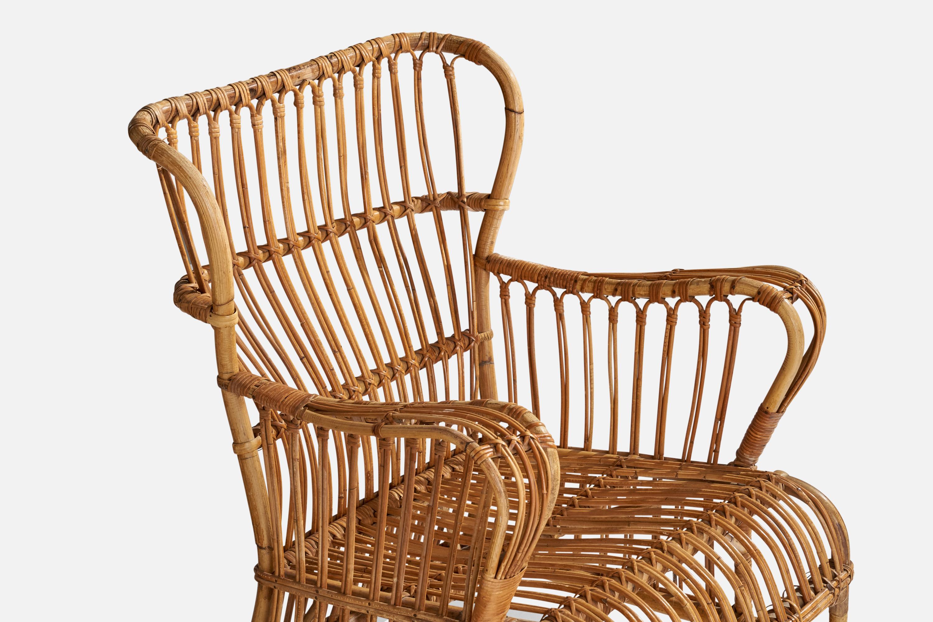 Danish Designer, Lounge Chair, Bamboo, Rattan, Denmark, 1940s 10