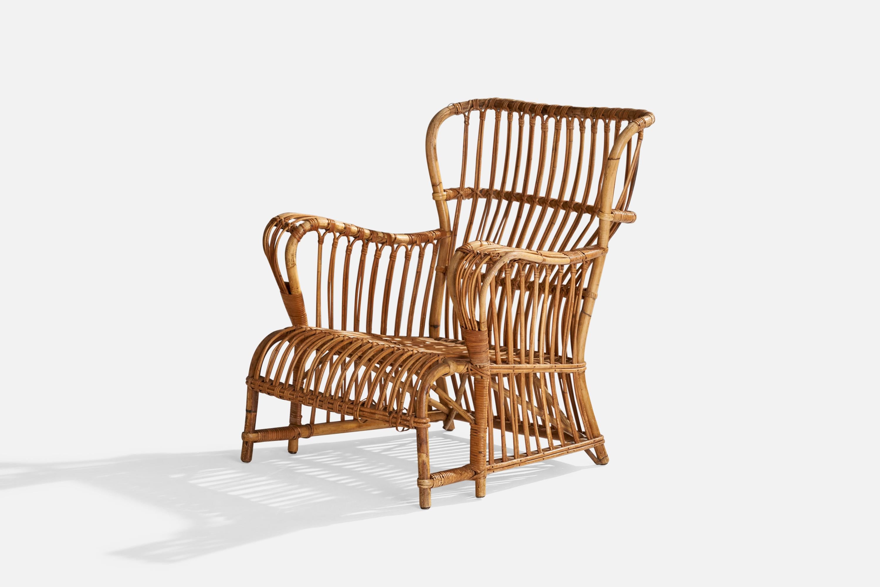 Scandinavian Modern Danish Designer, Lounge Chair, Bamboo, Rattan, Denmark, 1940s