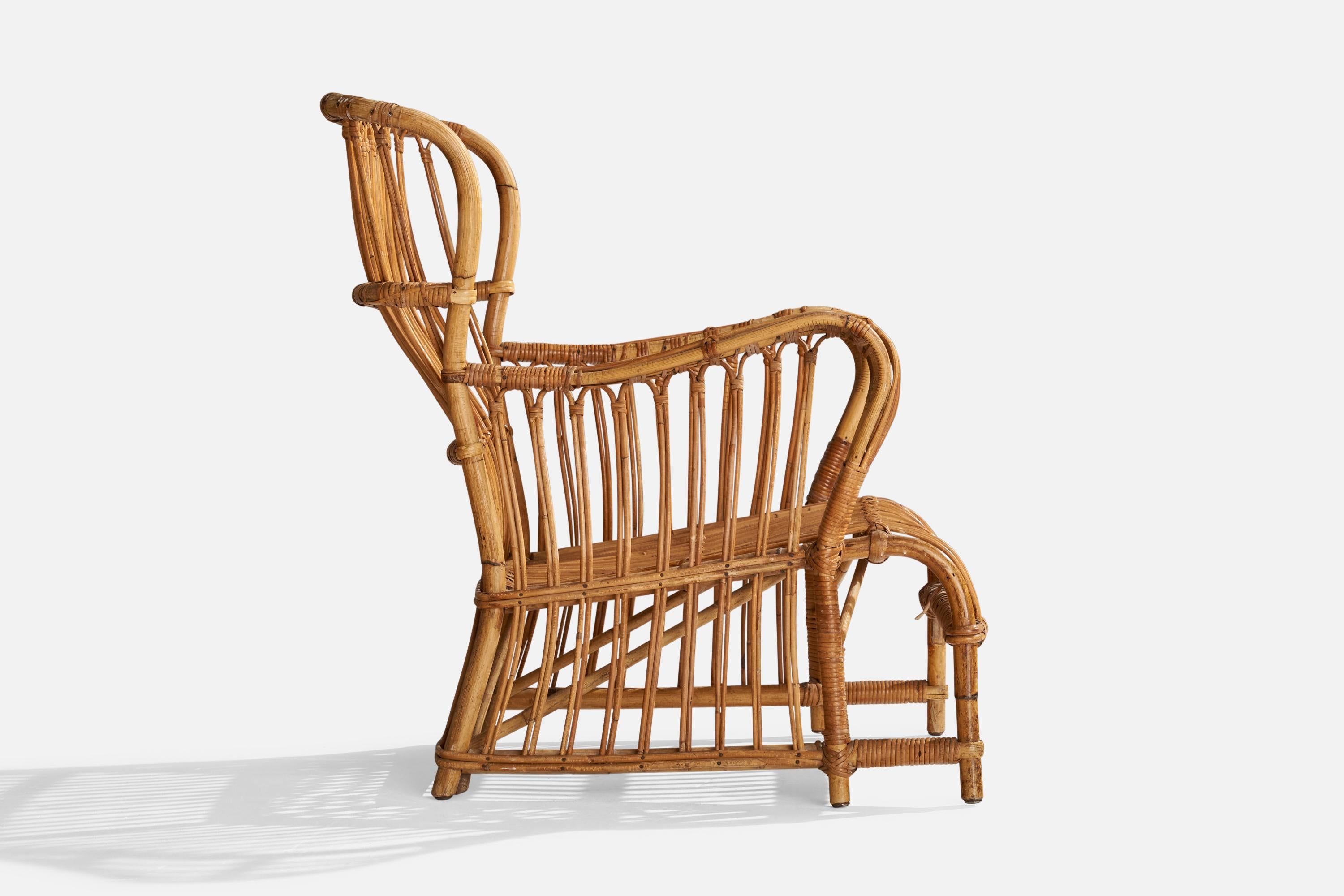 Danish Designer, Lounge Chair, Bamboo, Rattan, Denmark, 1940s In Good Condition In High Point, NC