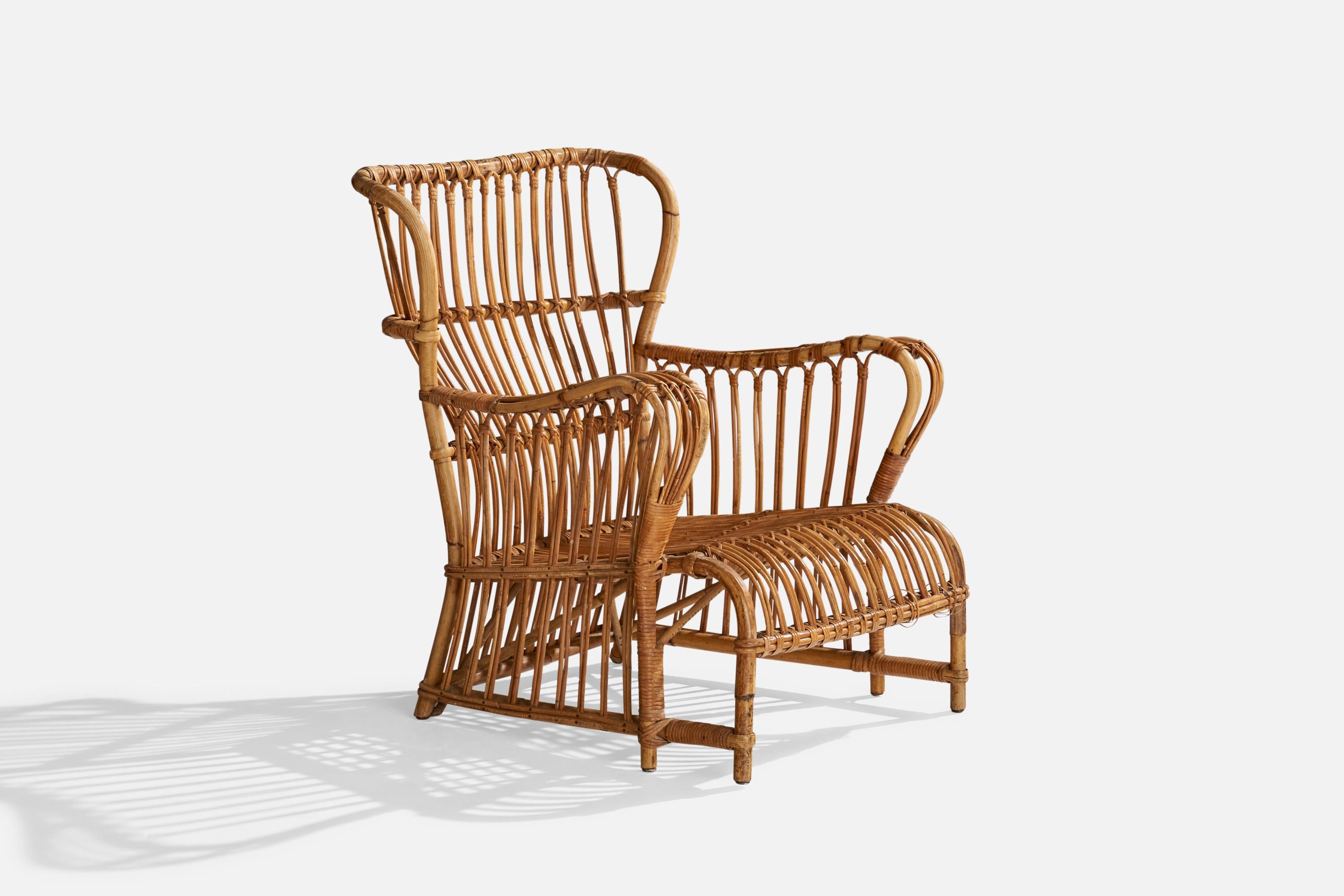 Mid-20th Century Danish Designer, Lounge Chair, Bamboo, Rattan, Denmark, 1940s