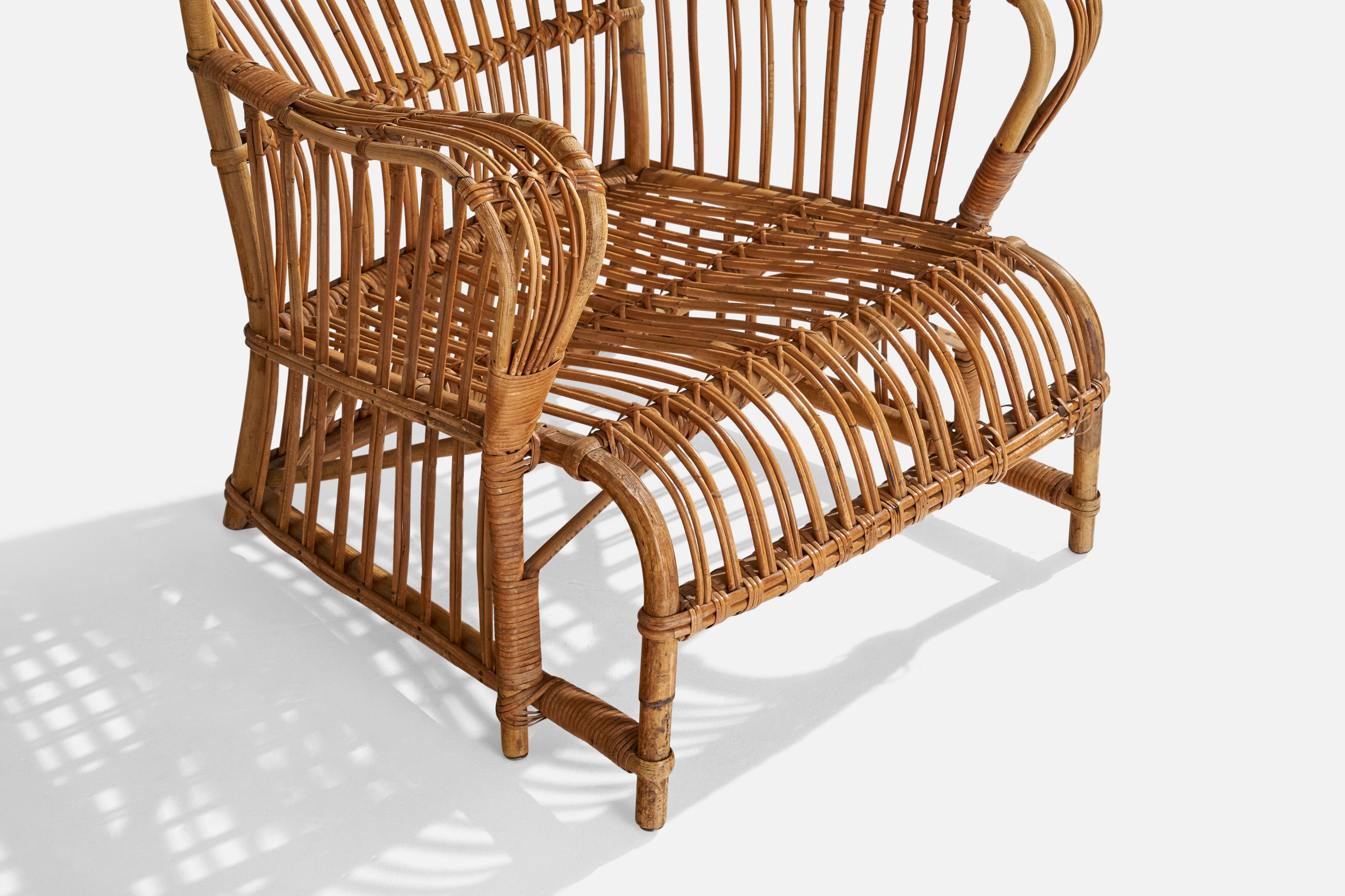 Danish Designer, Lounge Chair, Bamboo, Rattan, Denmark, 1940s 1