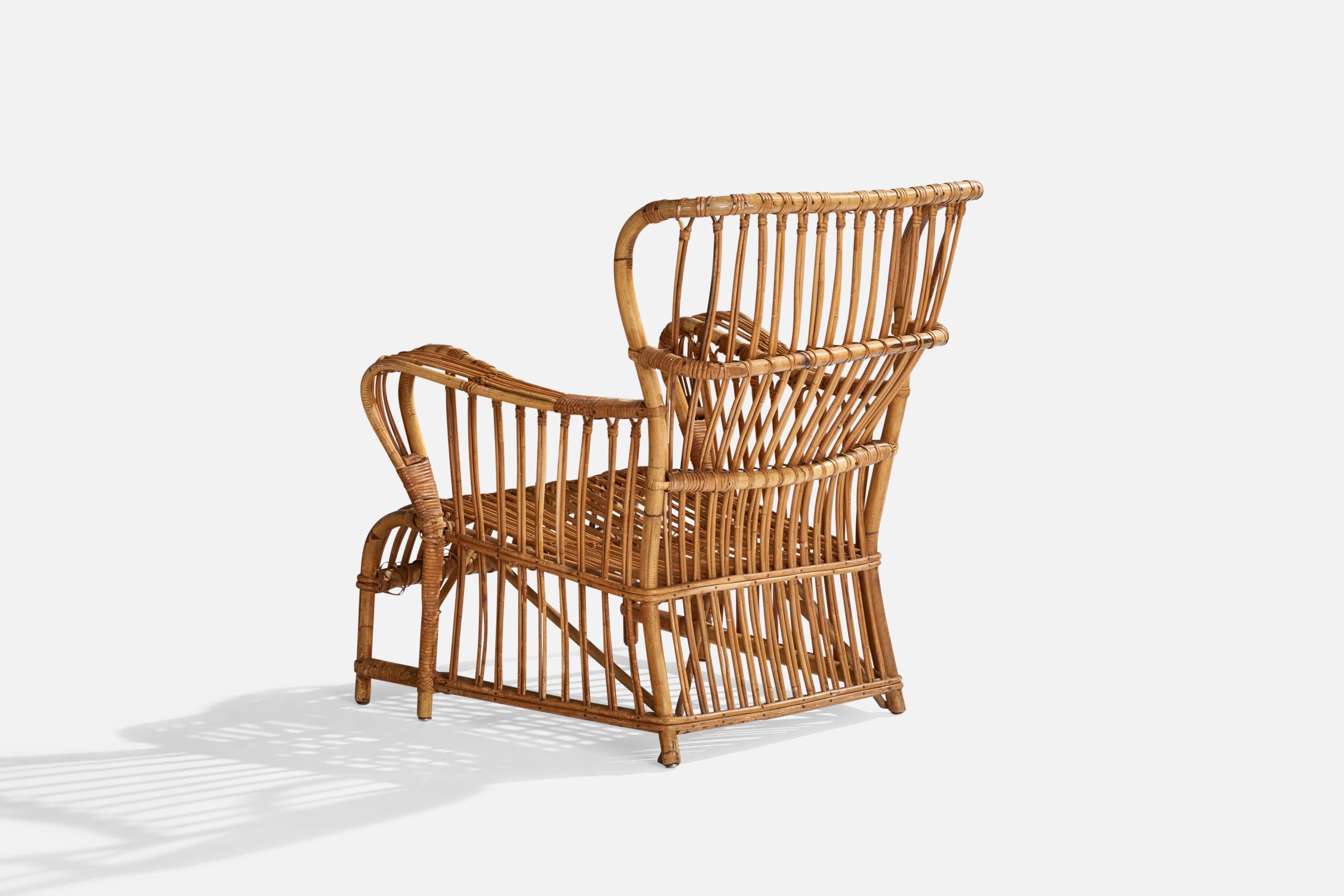 Danish Designer, Lounge Chair, Bamboo, Rattan, Denmark, 1940s 2