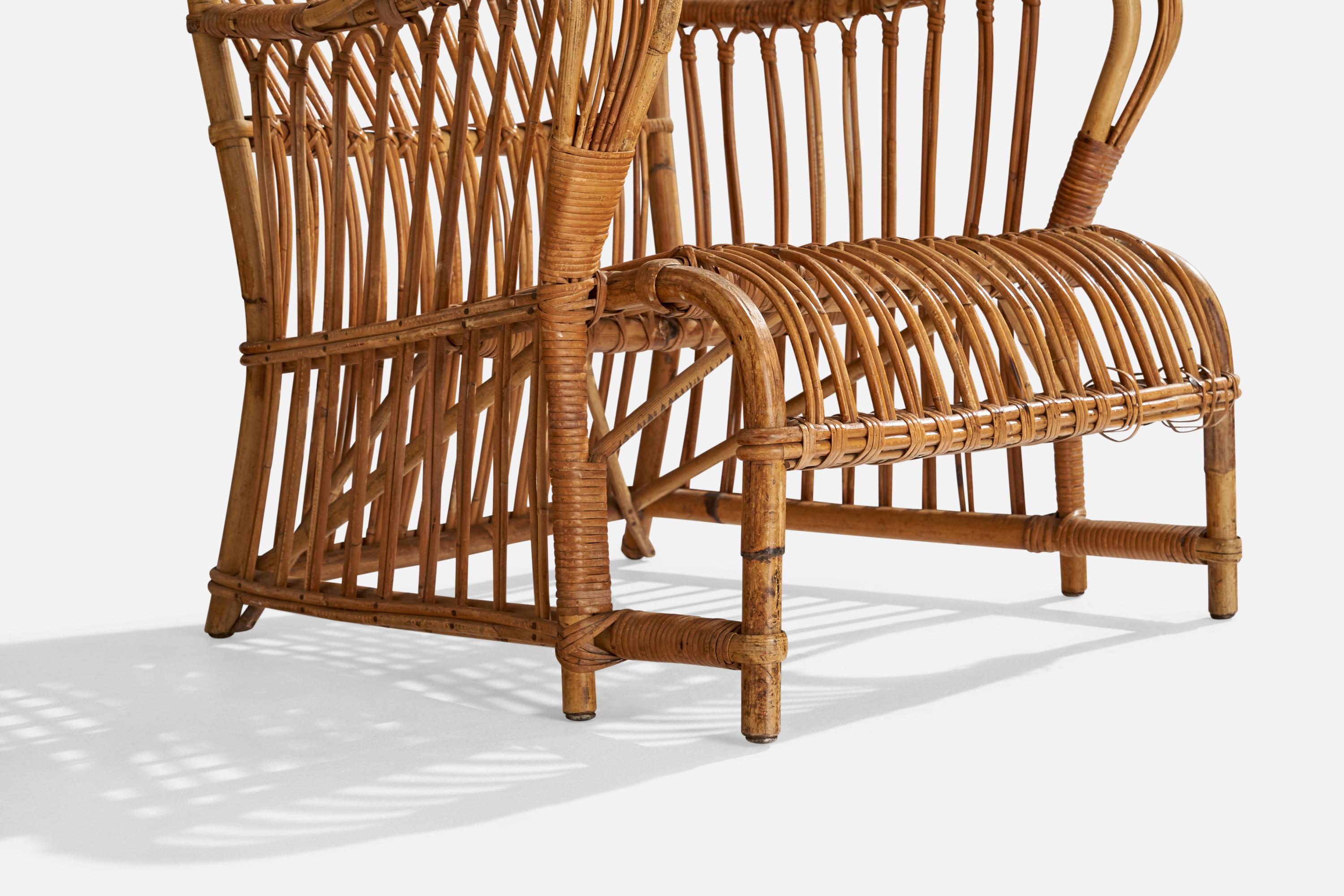 Danish Designer, Lounge Chair, Bamboo, Rattan, Denmark, 1940s 3