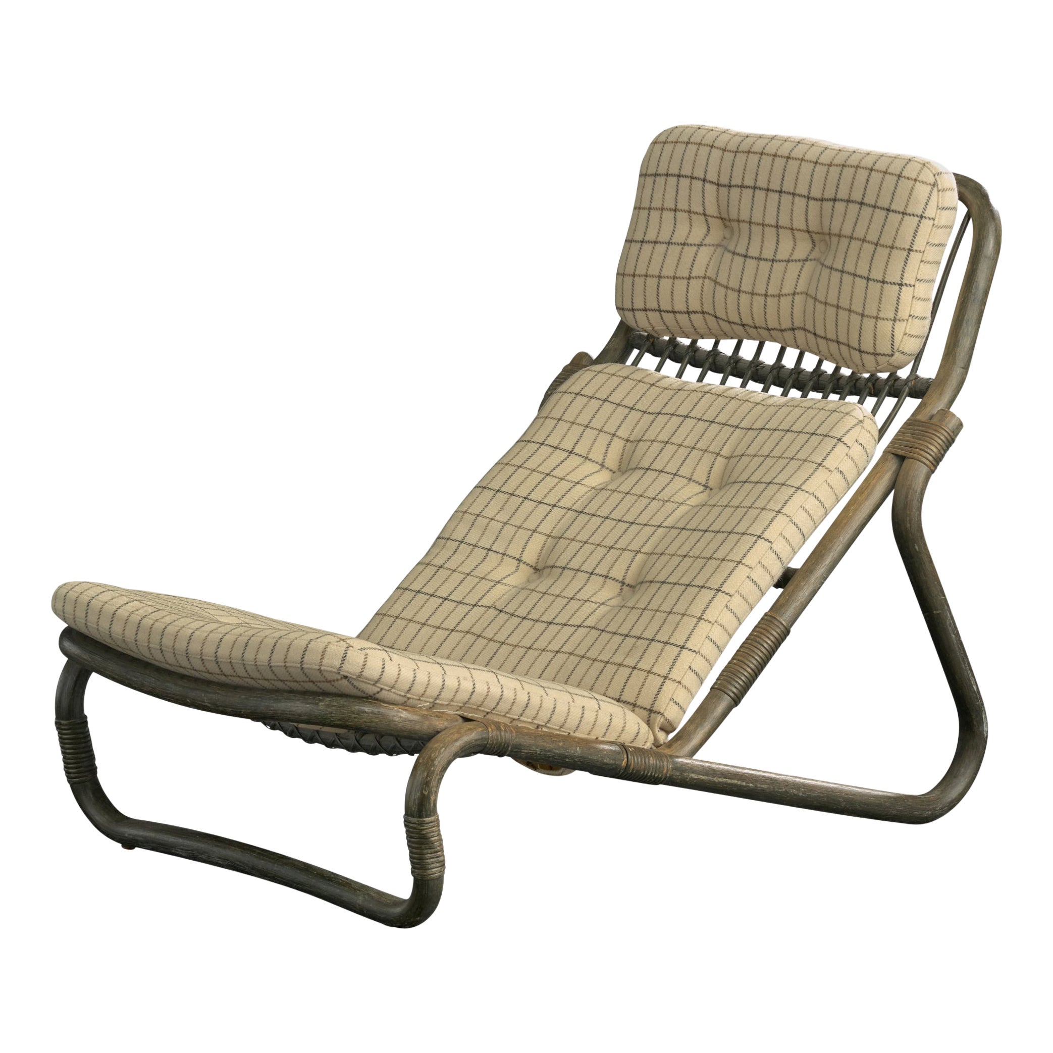 Danish Designer, Lounge Chair, Bamboo, Rattan, Fabric, Denmark, 1970s