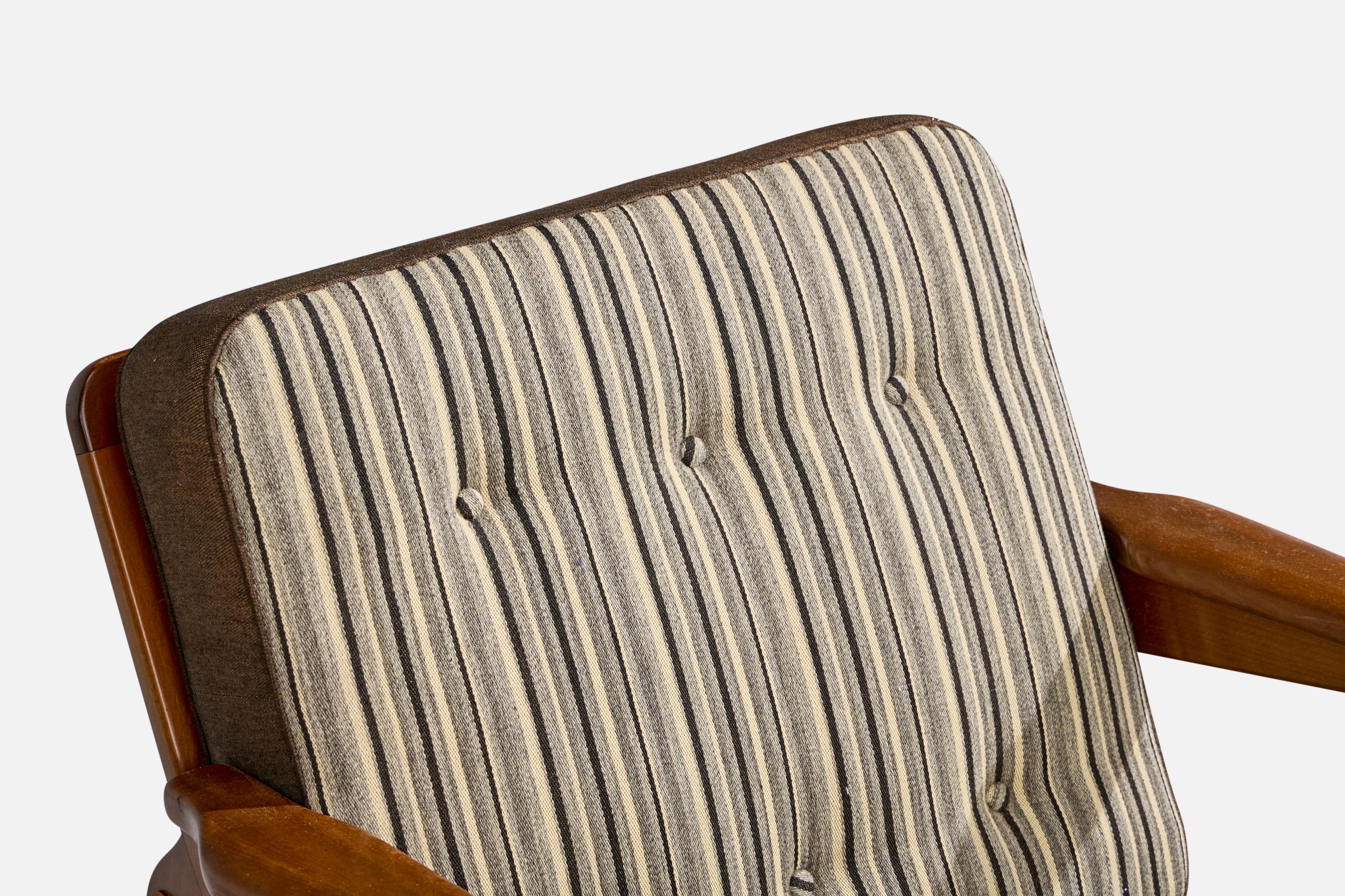 Dänischer Designer, Loungesessel, Buche, Stoff, Dänemark, 1950er Jahre im Angebot 5