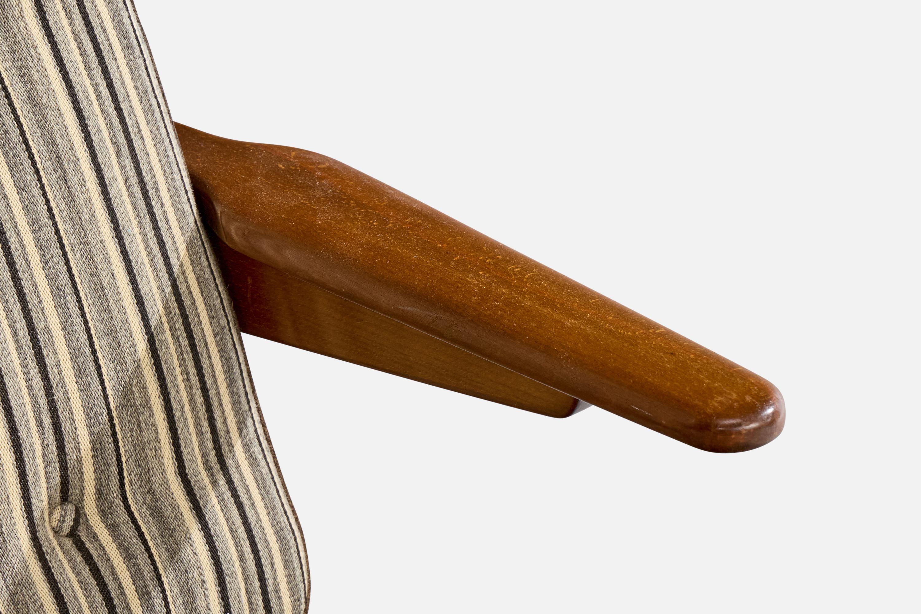 Dänischer Designer, Loungesessel, Buche, Stoff, Dänemark, 1950er Jahre im Angebot 6