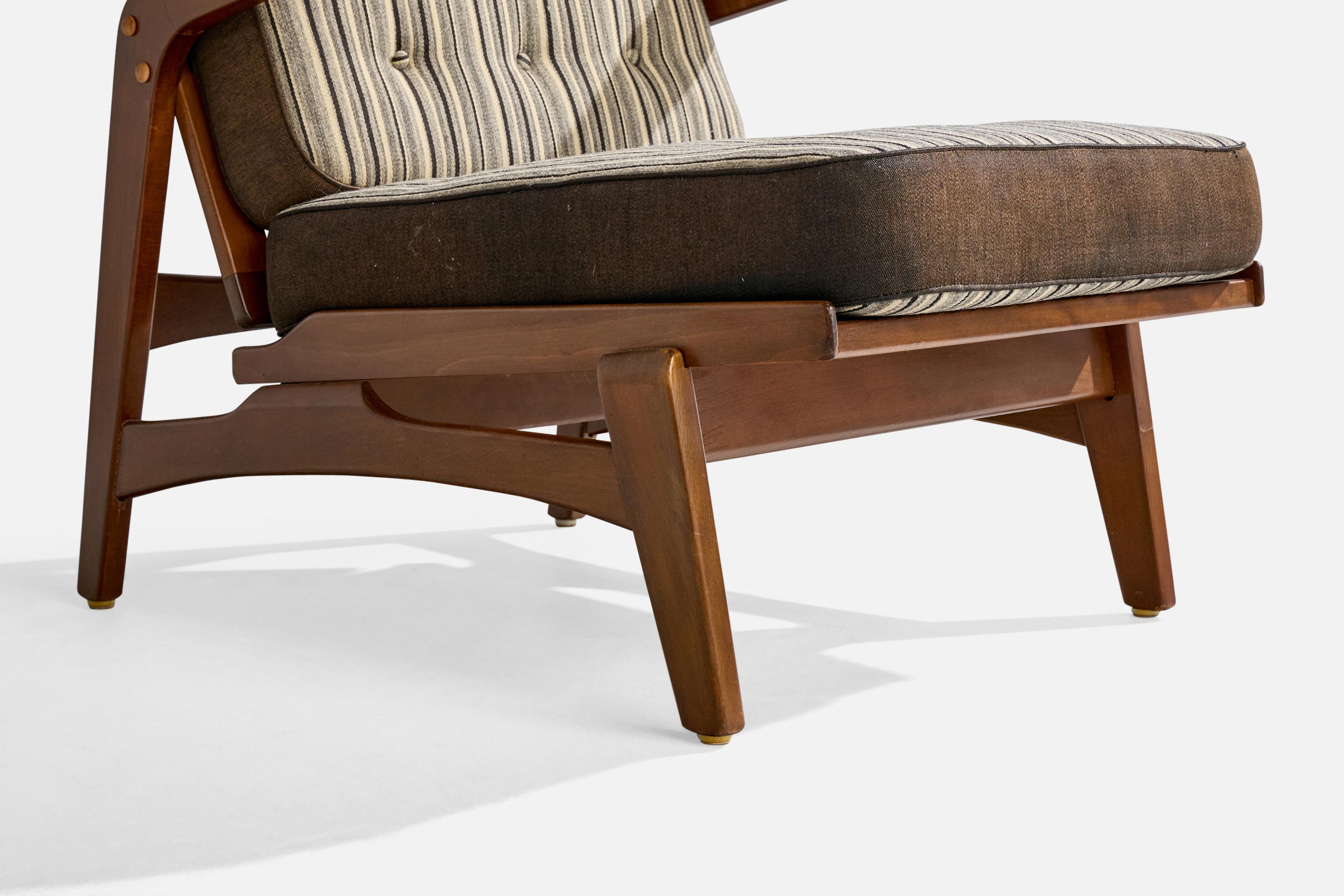 Dänischer Designer, Loungesessel, Buche, Stoff, Dänemark, 1950er Jahre (Moderne der Mitte des Jahrhunderts) im Angebot