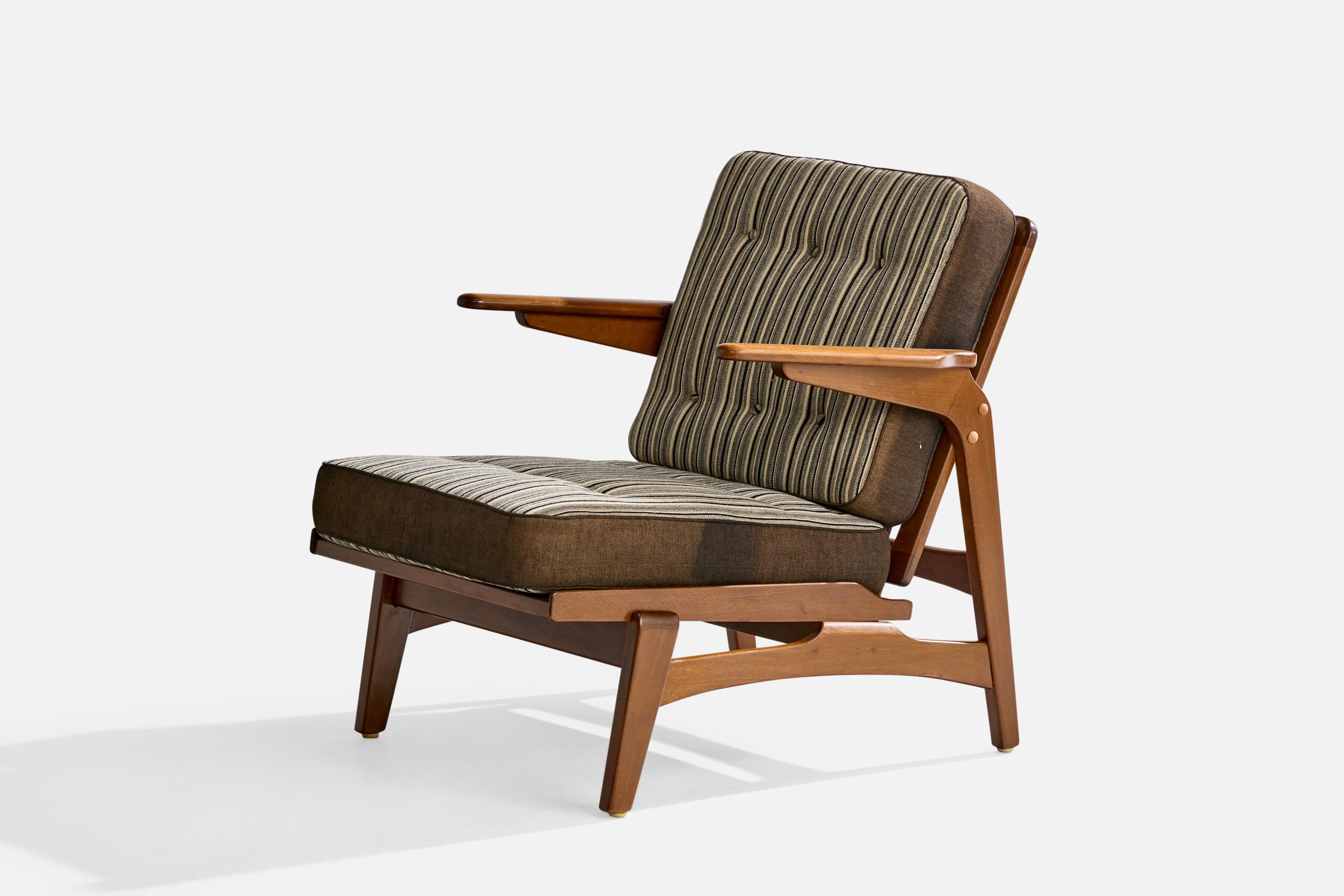 Dänischer Designer, Loungesessel, Buche, Stoff, Dänemark, 1950er Jahre im Angebot 1