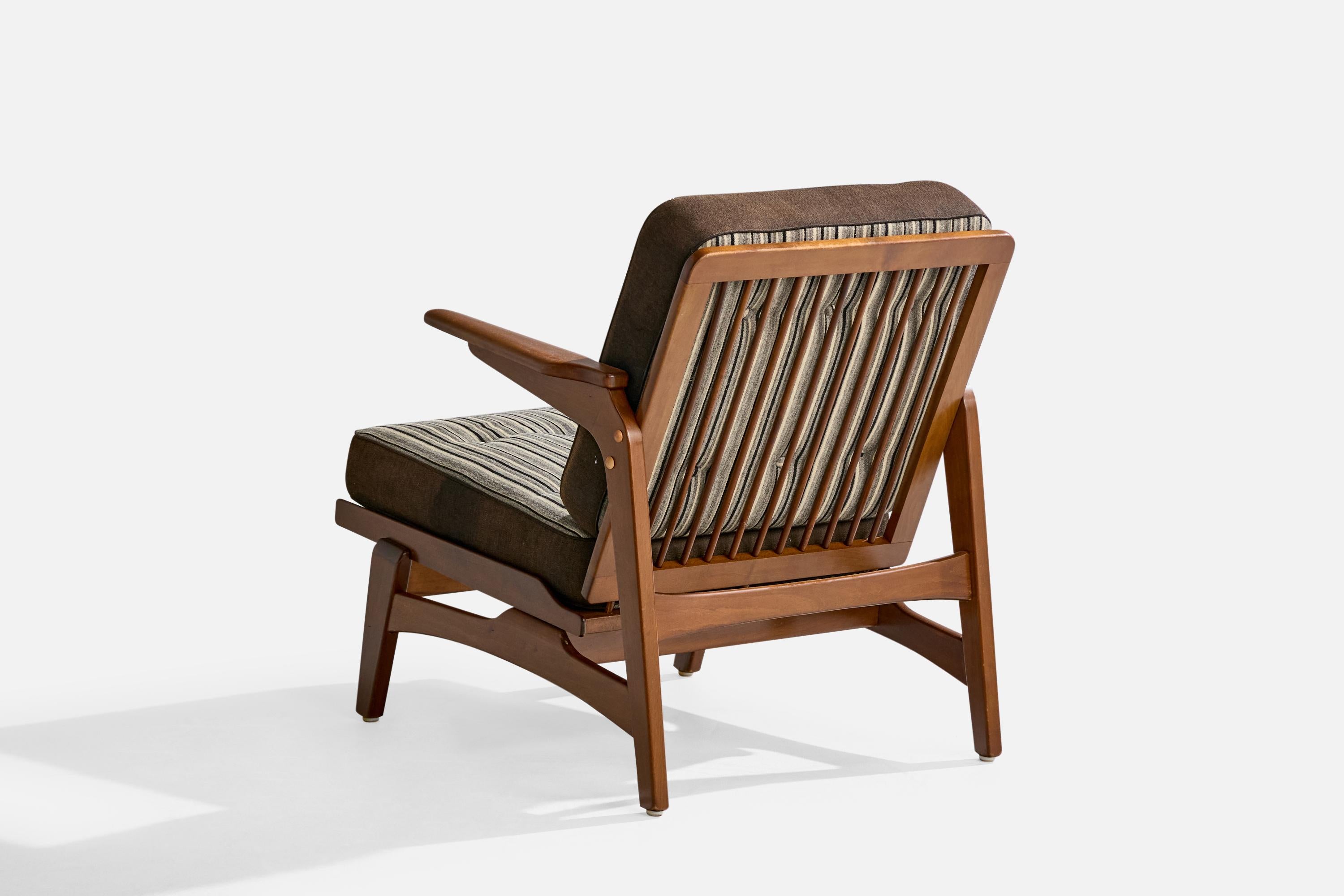 Dänischer Designer, Loungesessel, Buche, Stoff, Dänemark, 1950er Jahre im Angebot 2