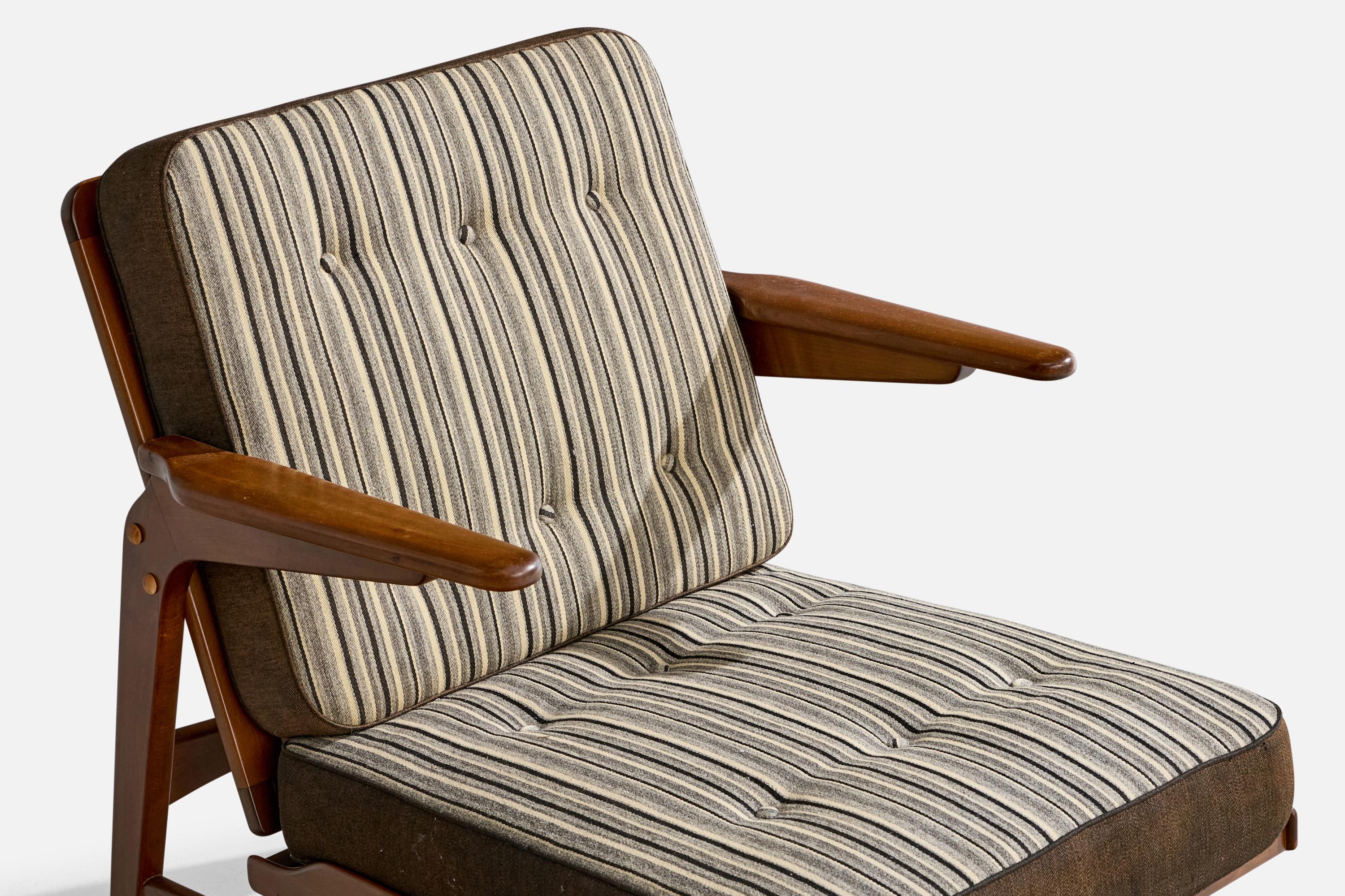 Dänischer Designer, Loungesessel, Buche, Stoff, Dänemark, 1950er Jahre im Angebot 4