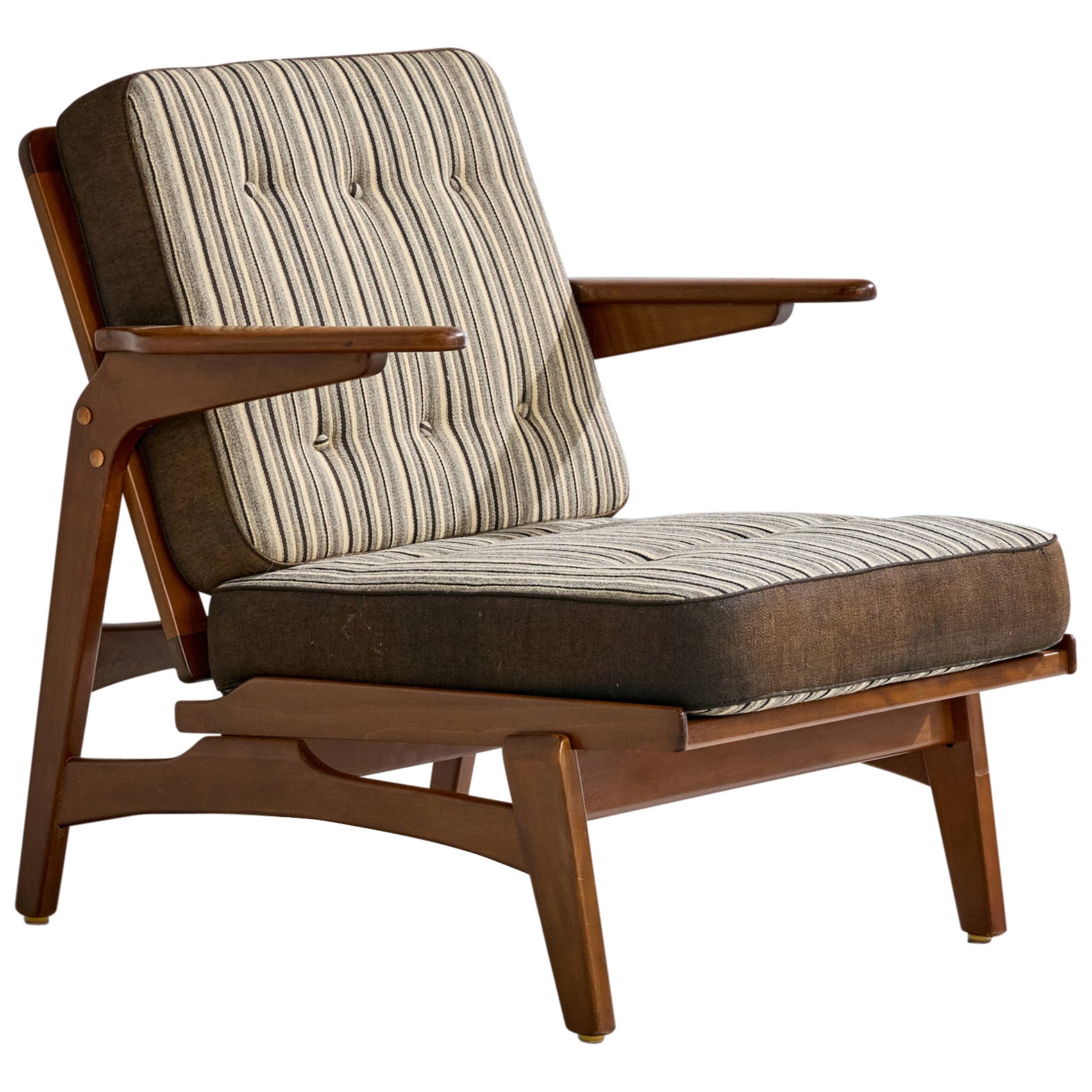 Dänischer Designer, Loungesessel, Buche, Stoff, Dänemark, 1950er Jahre im Angebot